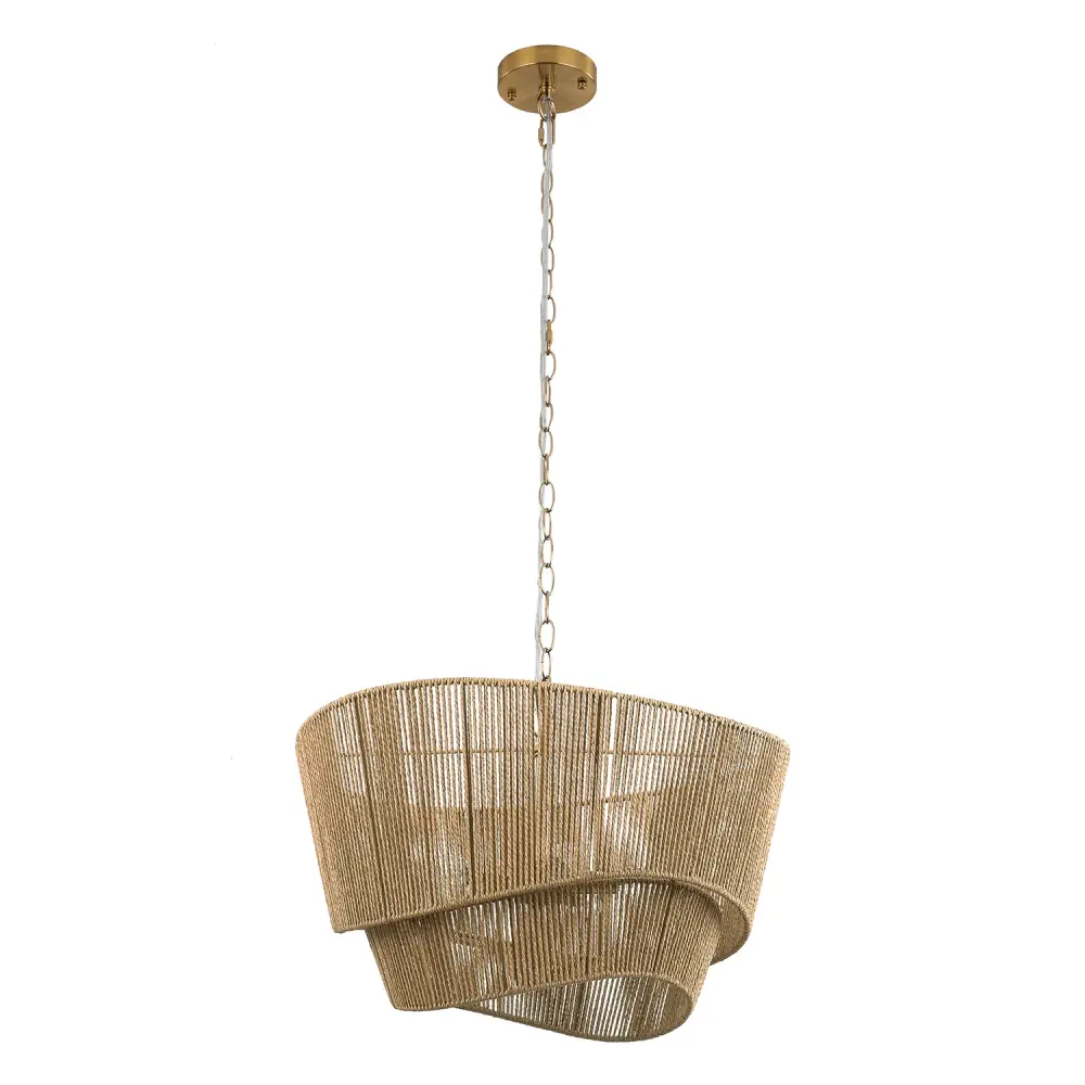 Solara 5-light Electroplated Warm alloy Wood Ratten Paper Rope Chandelier Living Room/bedroom #28010