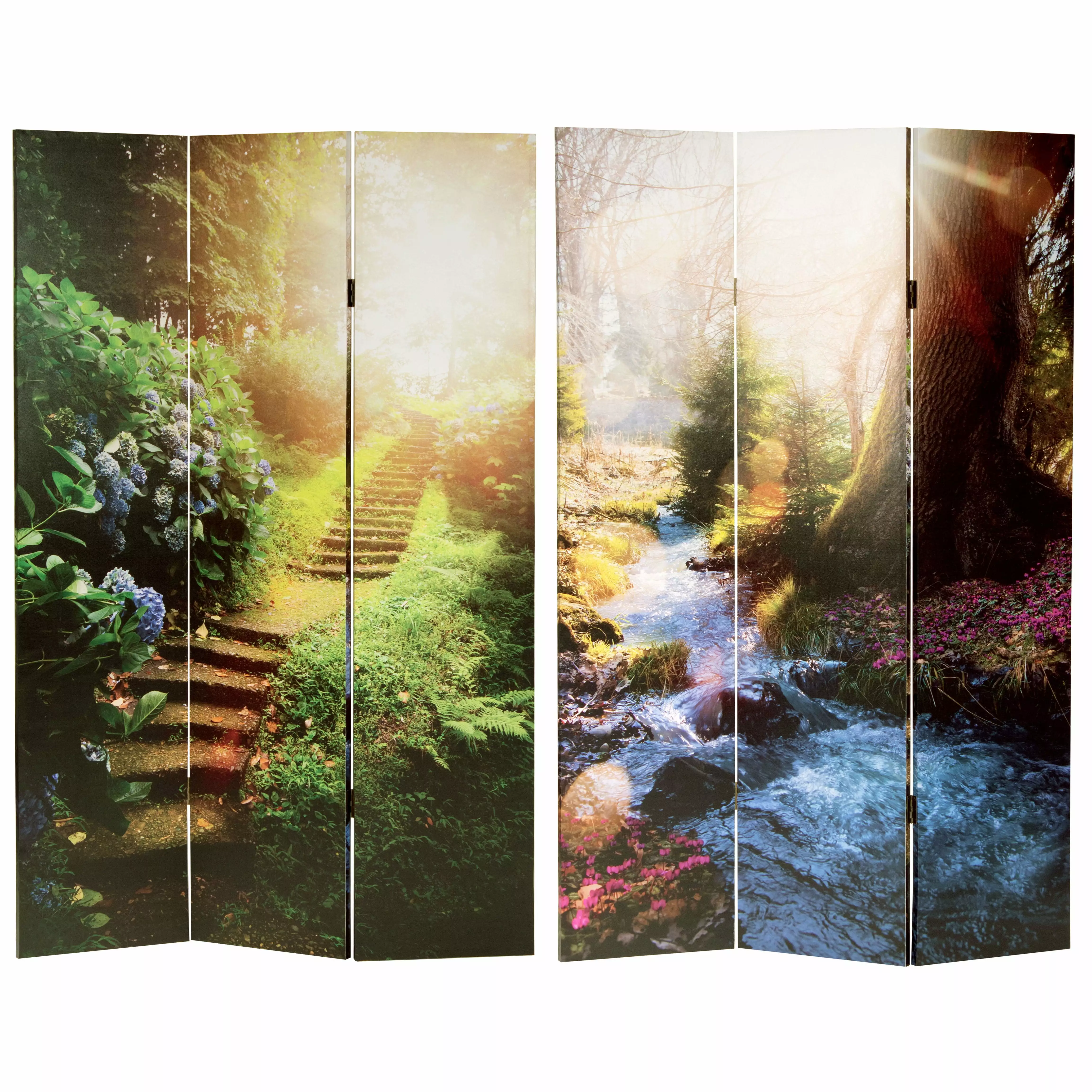 Oriental Furniture 6 ft Tall Double Sided Stairway to Heaven Canvas Room Divider 3 Panel