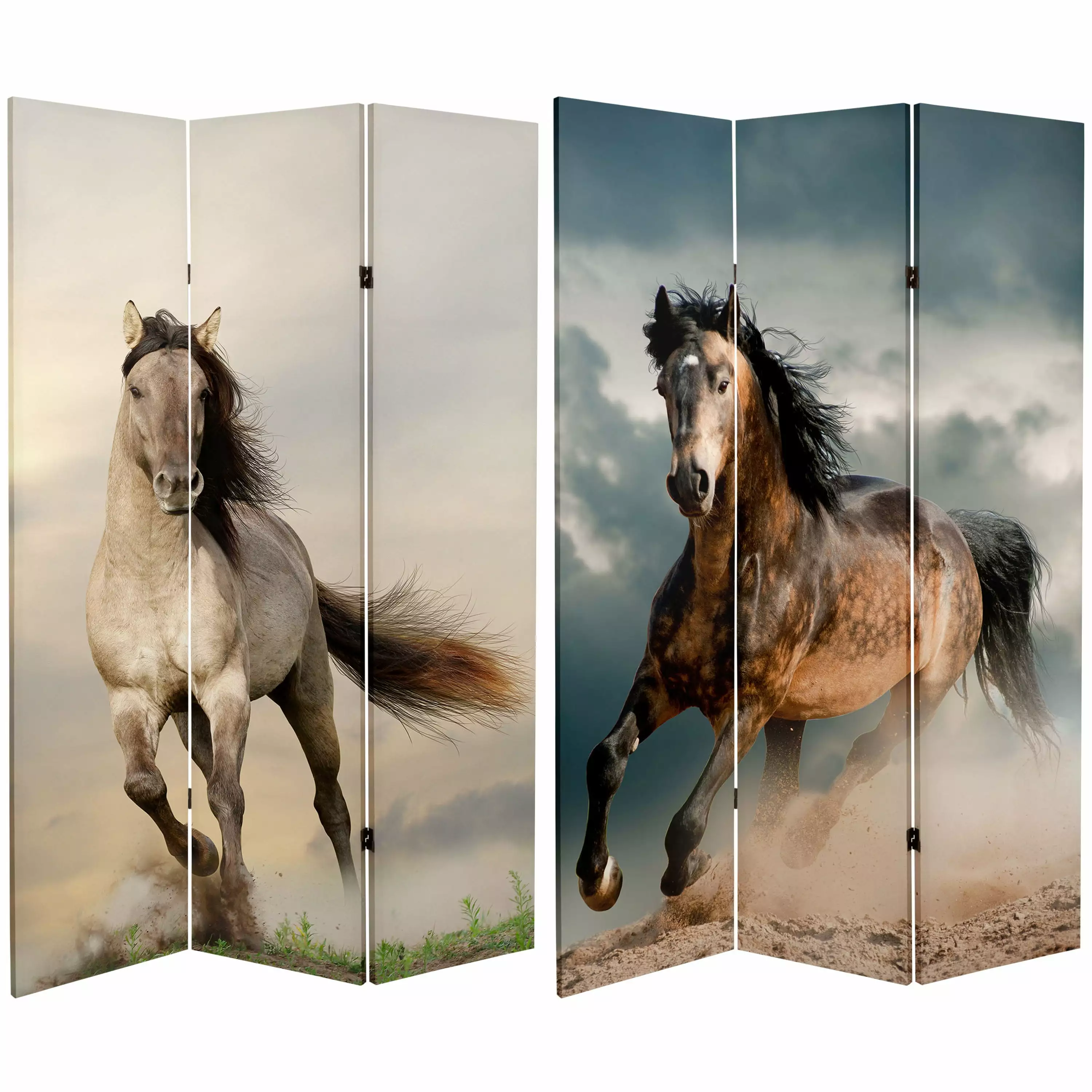 Oriental Furniture 6 ft Tall Galloping Horses Canvas Room Divider 3 Panel