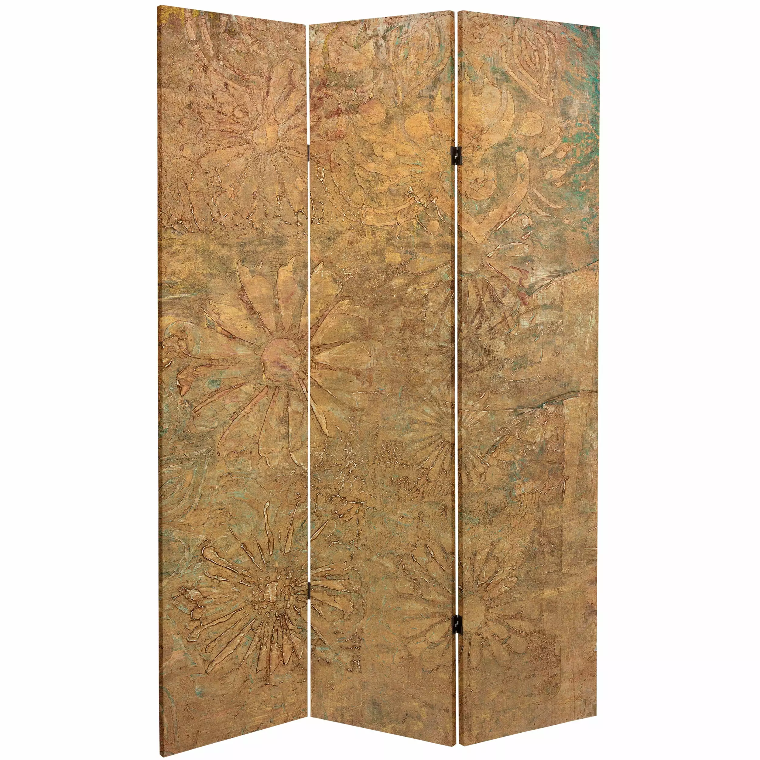 Oriental Furniture 6 ft Tall Gilded Flowers Canvas Room Divider Decorative Folding Screen