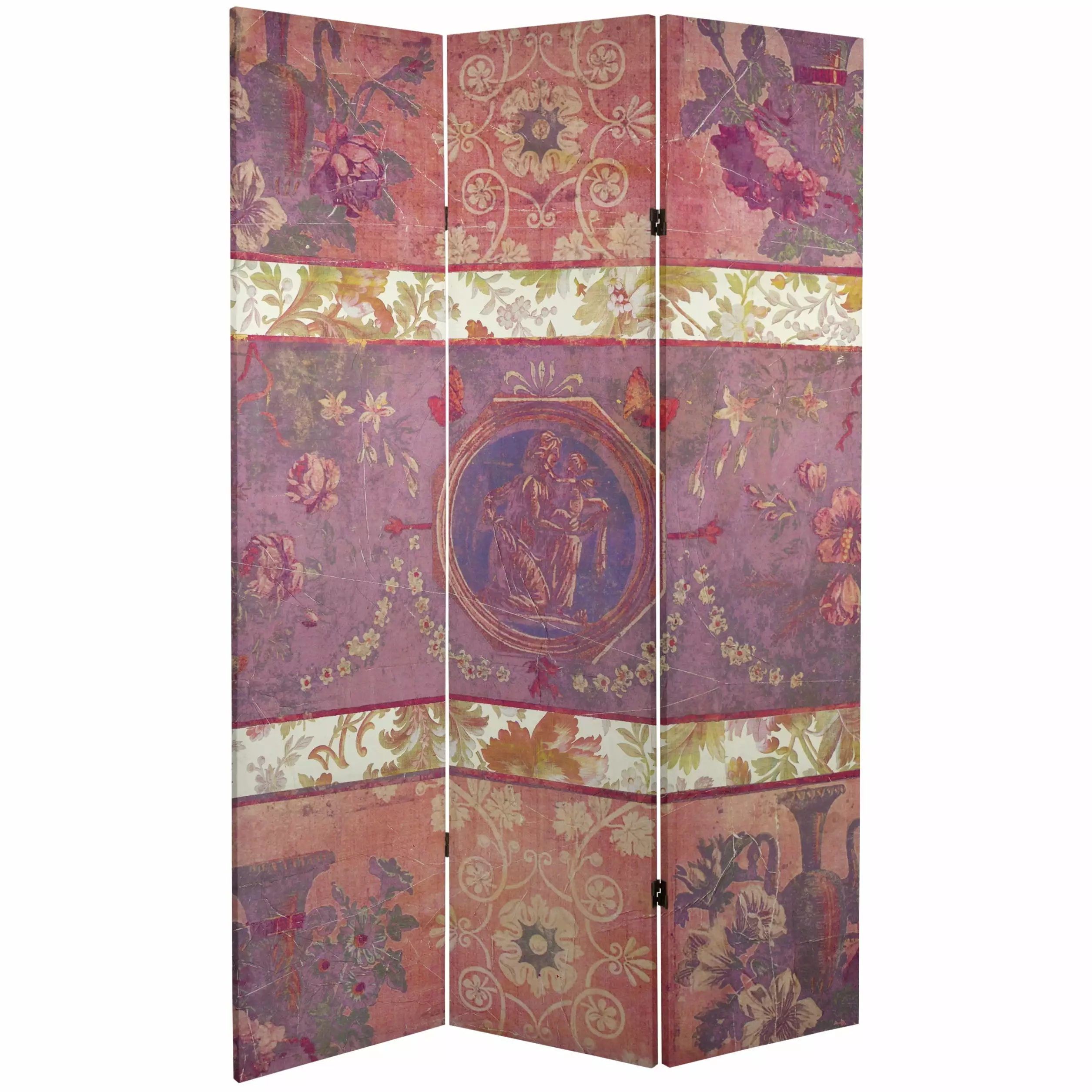 6 ft Tall Double Sided Vintage Emblem Canvas Print Screen Room Divider Freestanding Oriental Furniture