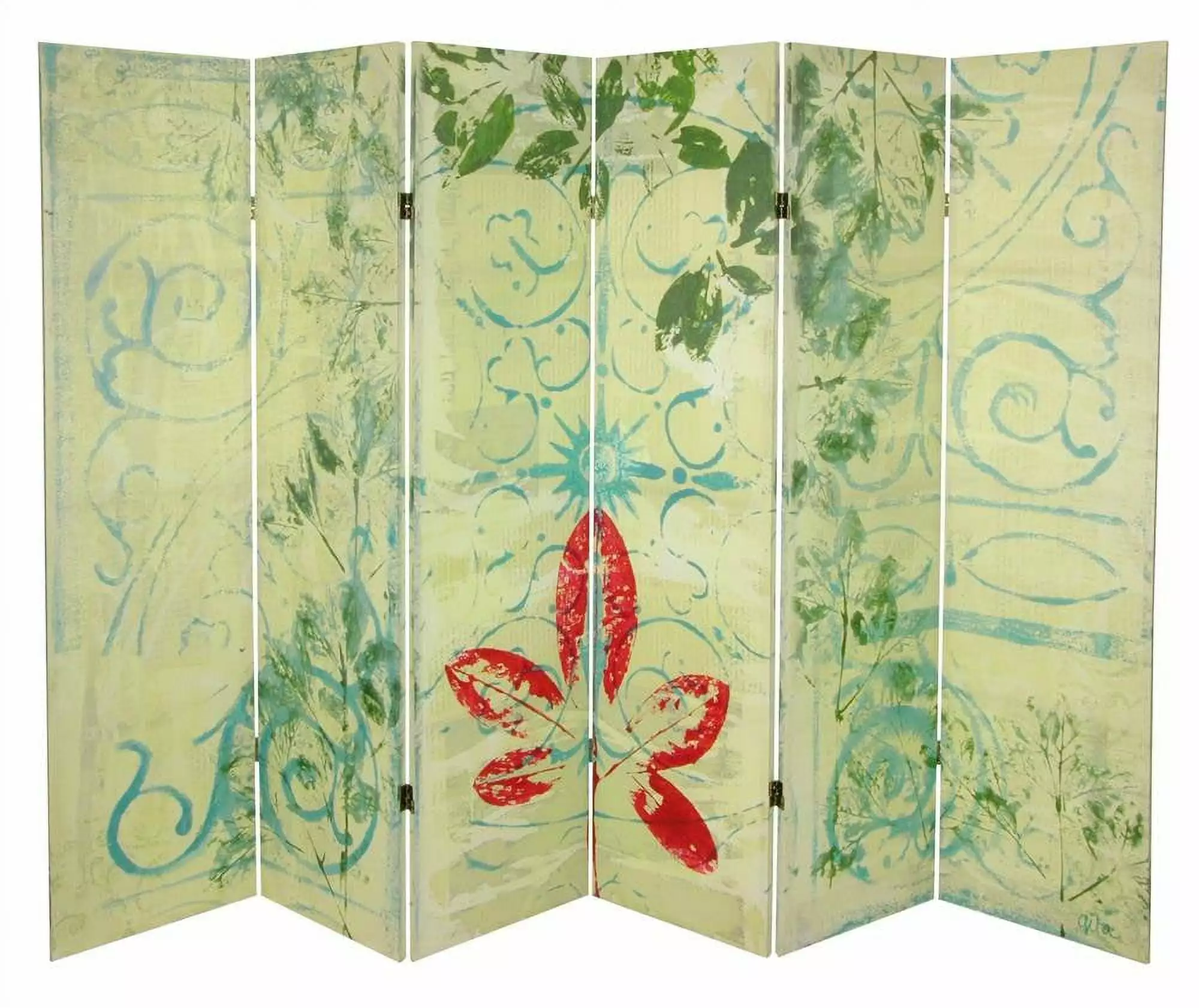 Oriental Furniture 5.25Ft Garden Gate Canvas Room Divider 6 Panel Freestanding Screen