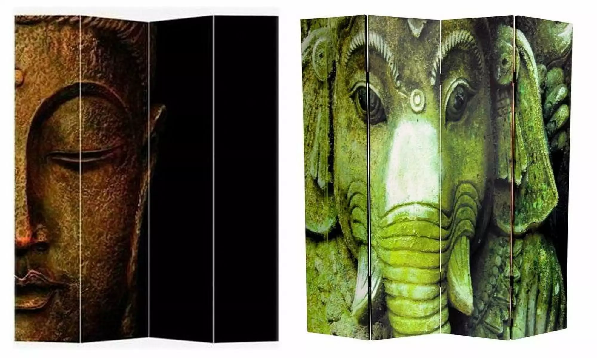 Oriental Furniture 6 ft Tall Buddha and Ganesh Canvas Room Divider 4 Panel Folding Screen
