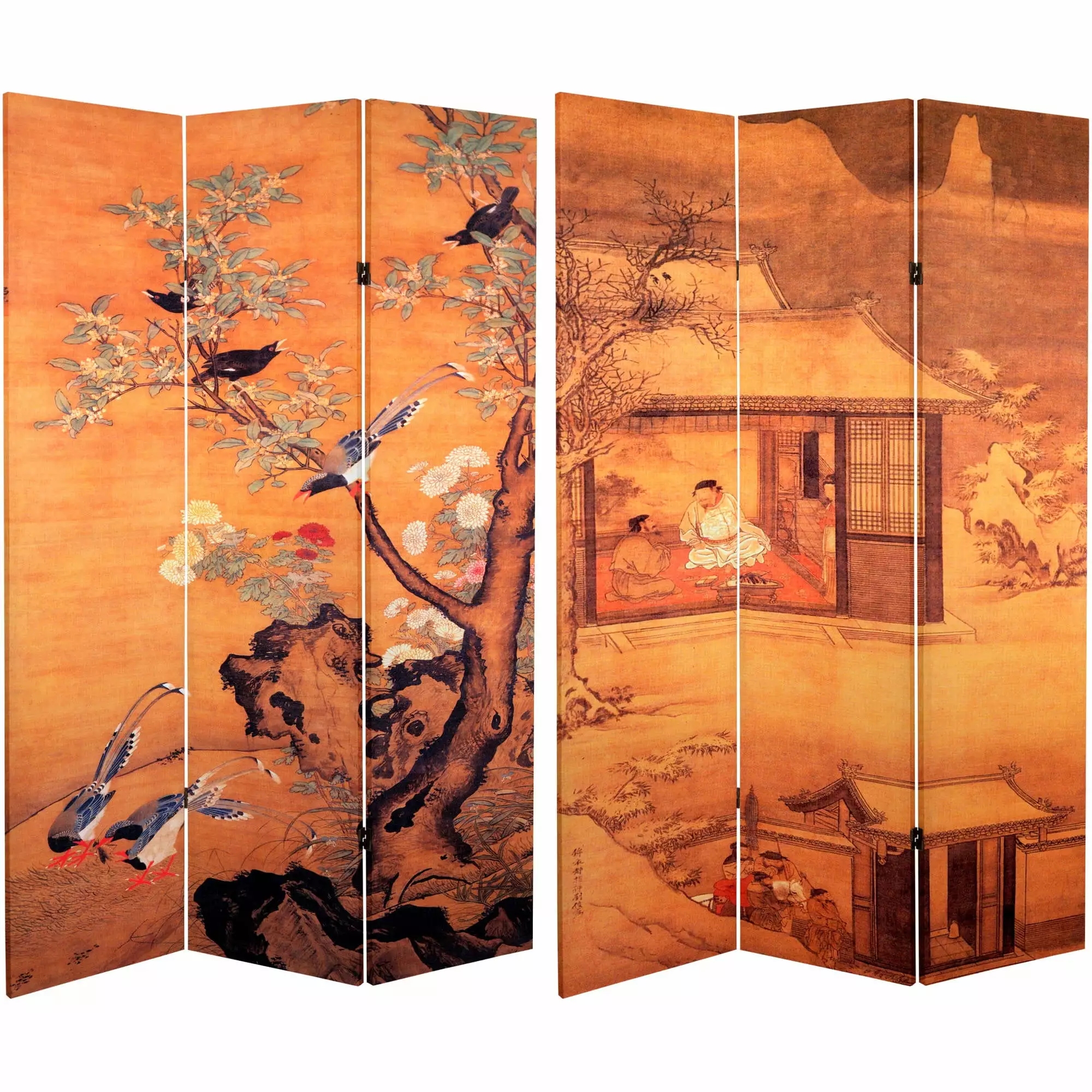 Oriental Furniture 6 ft Tall Chinese Landscapes Canvas Room Divider 3 Panel Folding Privacy Screen