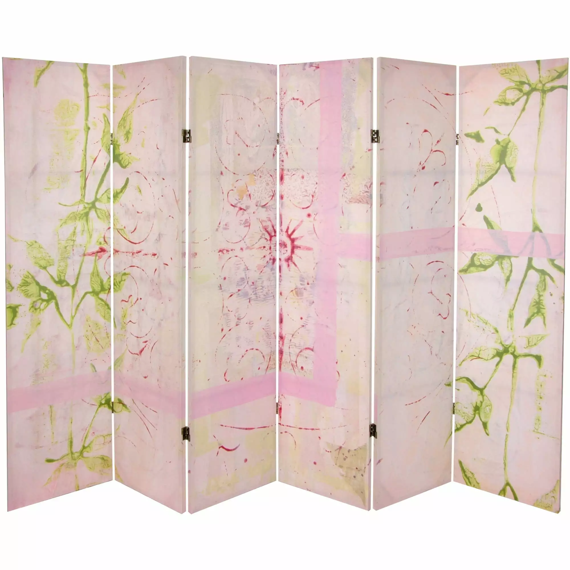 Oriental Furniture 5.25 ft Pink Harmony Canvas Room Divider 6 Panel