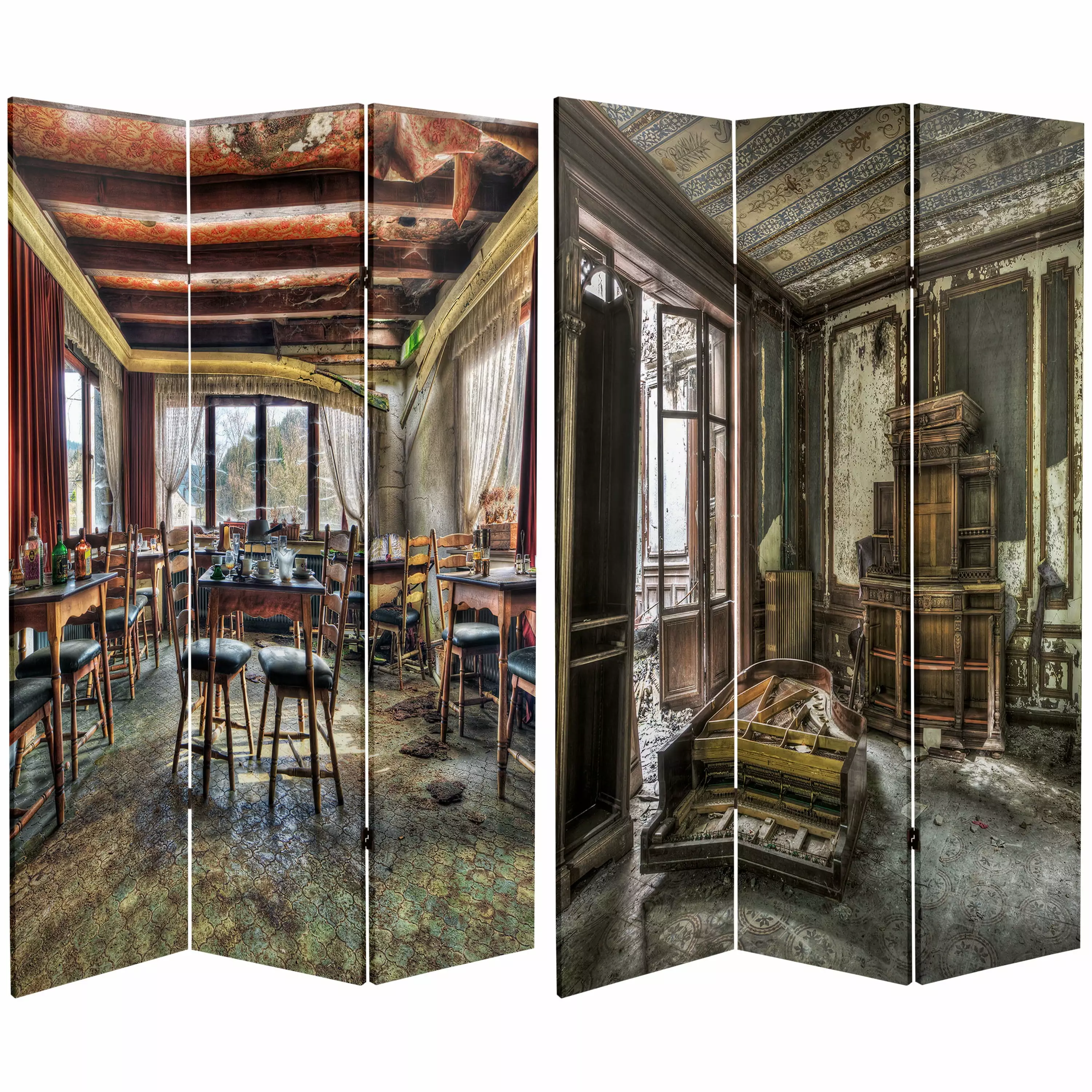 Oriental Furniture 6 ft. Tall Abandoned Chambers Canvas Room Divider 3 Panel