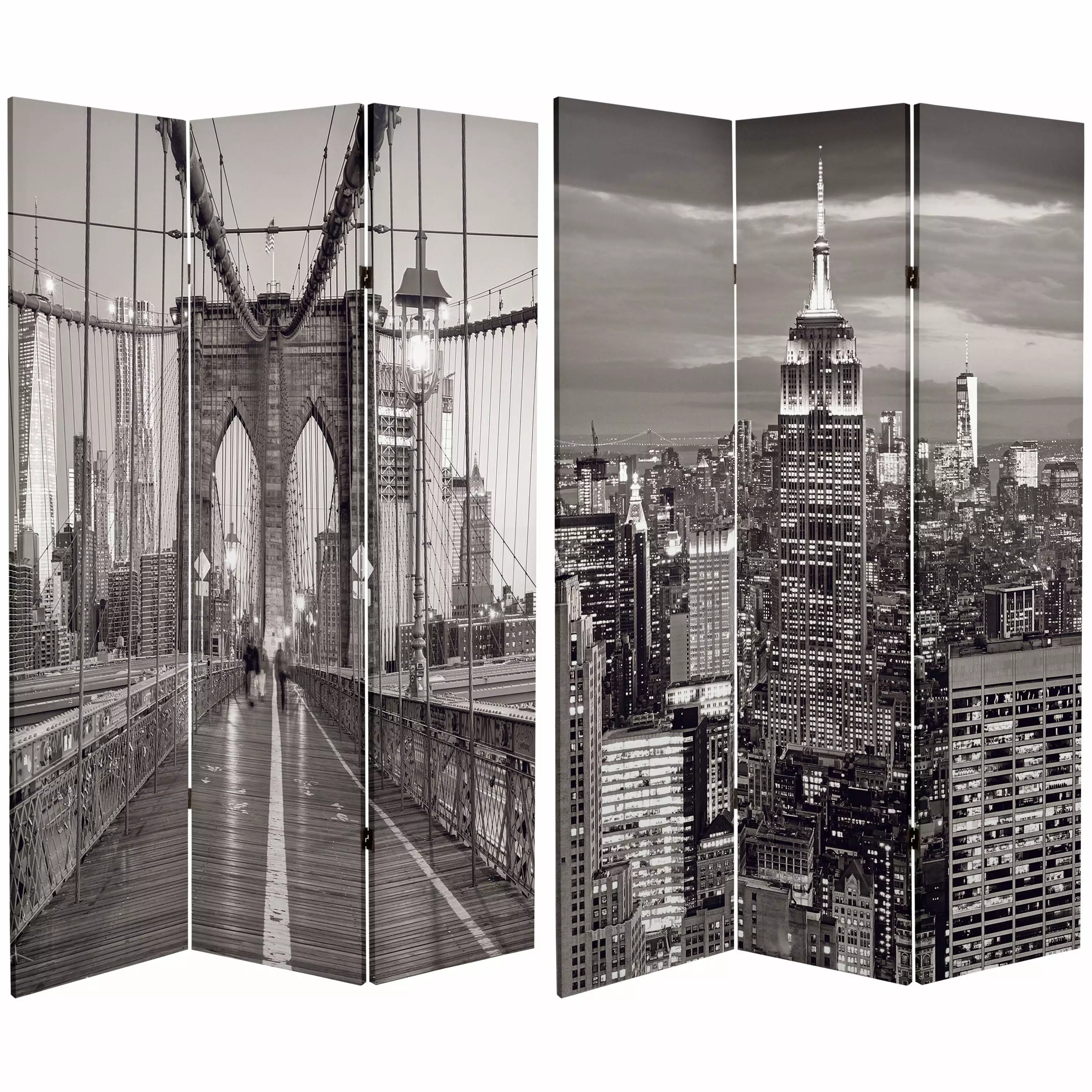 Oriental Furniture 6 ft. Tall Black and White New York Canvas Screen 3 Panel