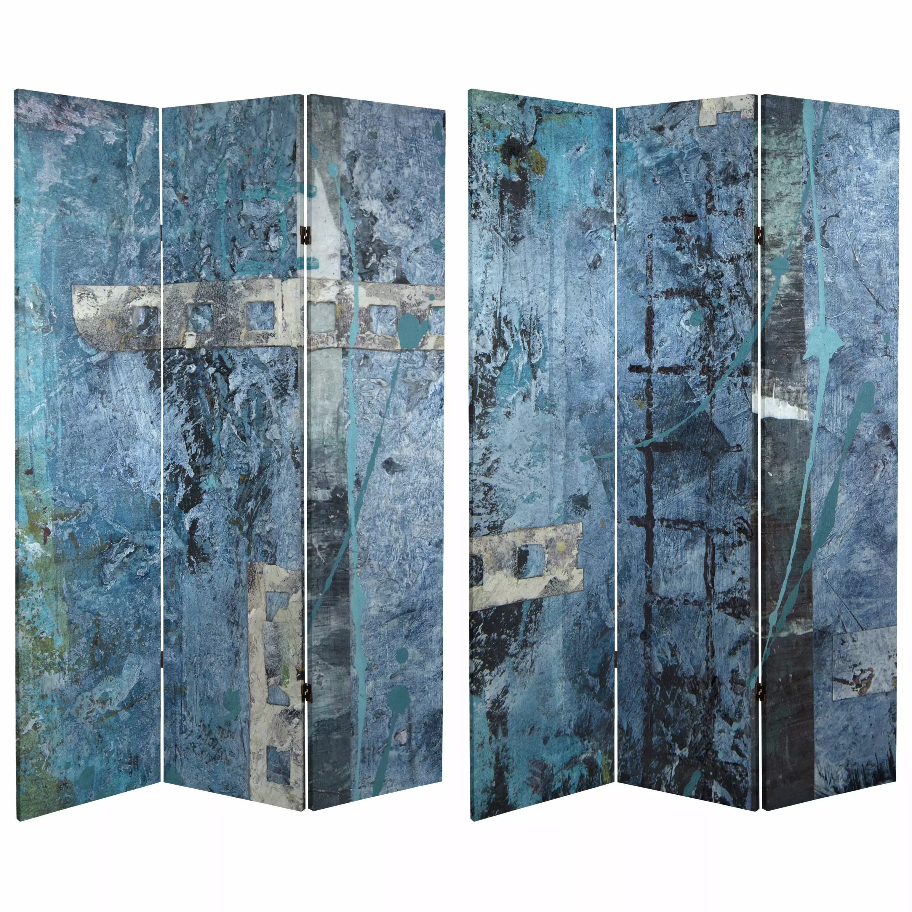 Oriental Furniture 6 ft Tall Blue Dream Canvas Room Divider 3 Panel
