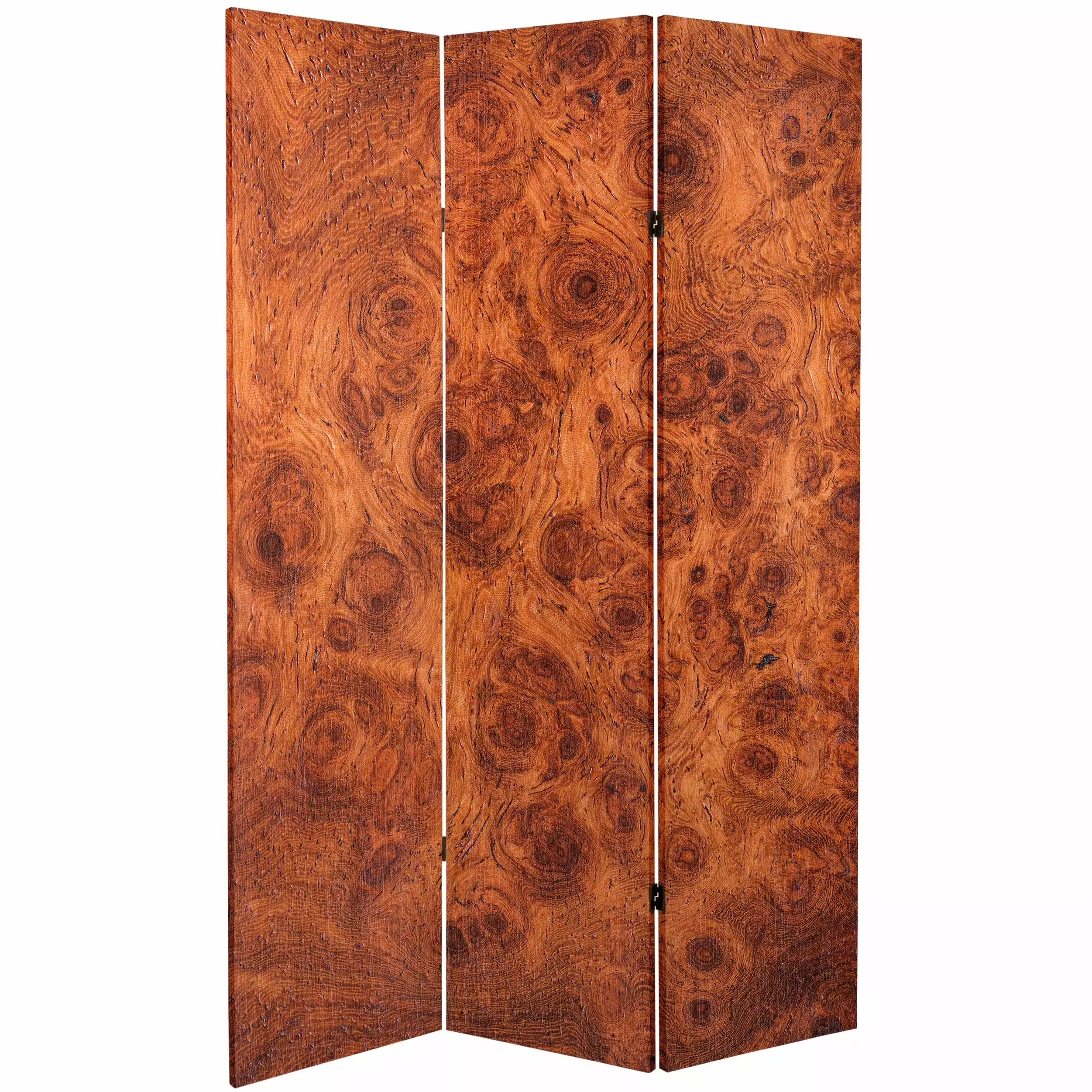 Oriental Furniture 6 ft Tall Burl Wood Pattern Canvas Room Divider 3 Panel