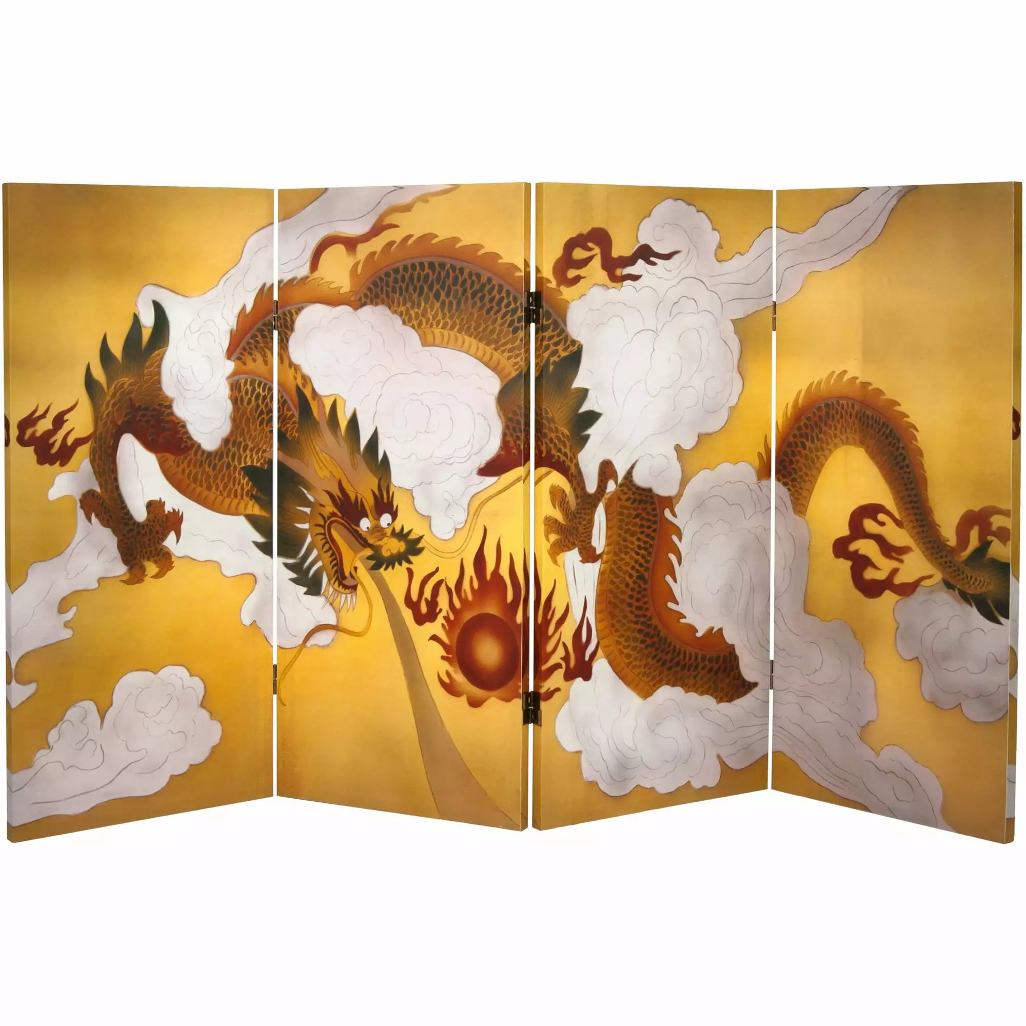 Oriental Furniture 3 ft Tall Dragon Sky Canvas Room Divider 4 Panel
