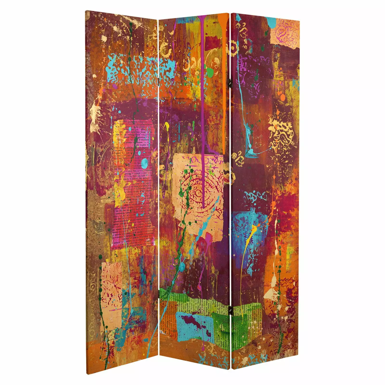 Oriental Furniture 6 ft Tall India Double Sided Canvas Room Divider 3 Panel