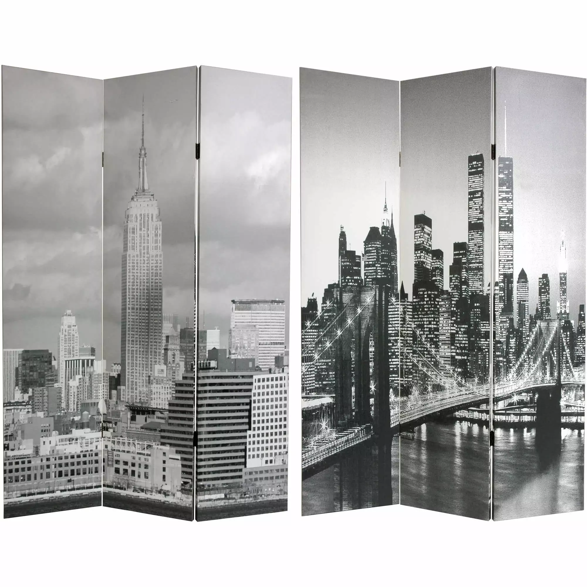 Oriental Furniture 6 ft Tall New York Scenes Canvas Room Divider 3 Panel