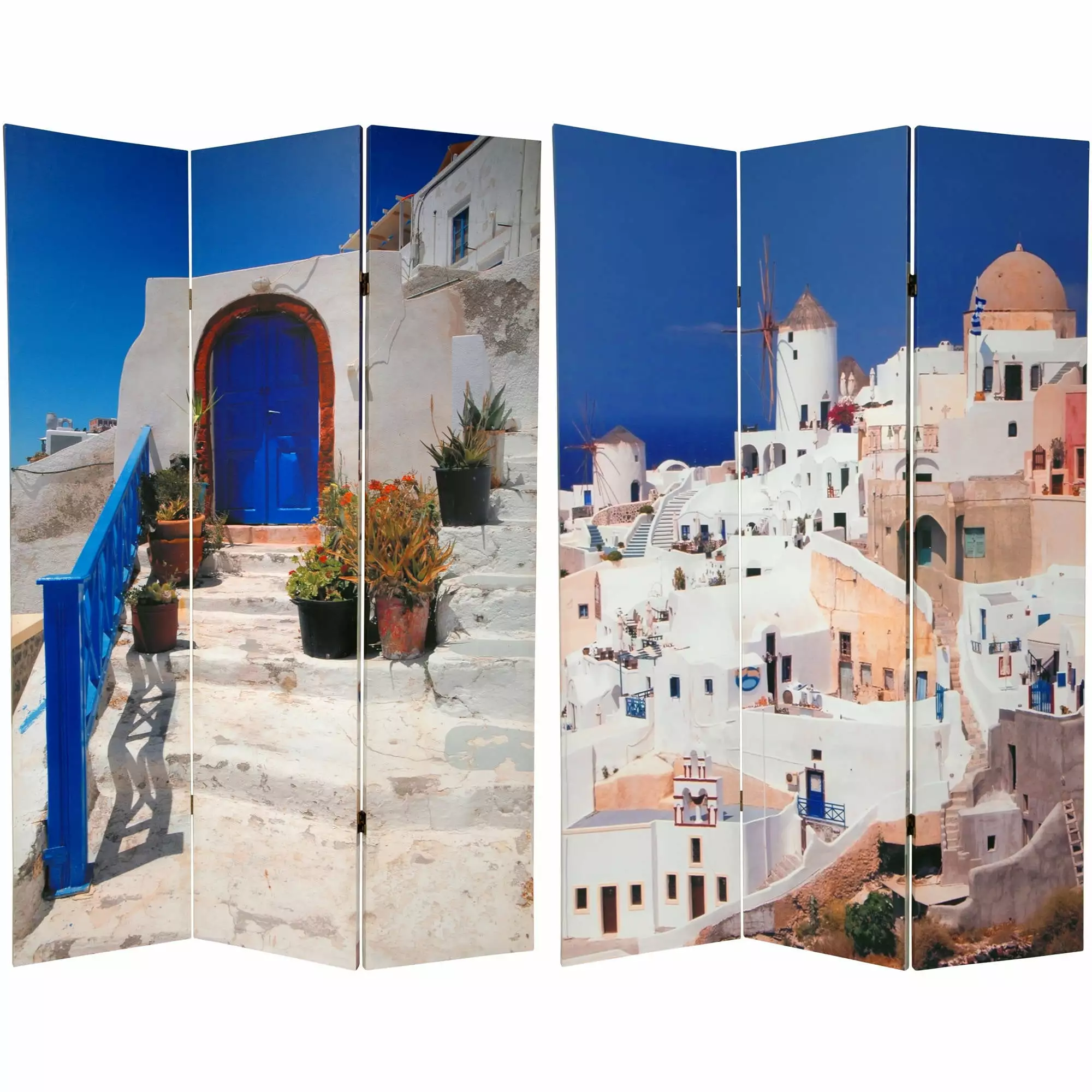 Oriental Furniture 6 ft. Tall Santorini Greece Room Divider 3 Panel Canvas Print