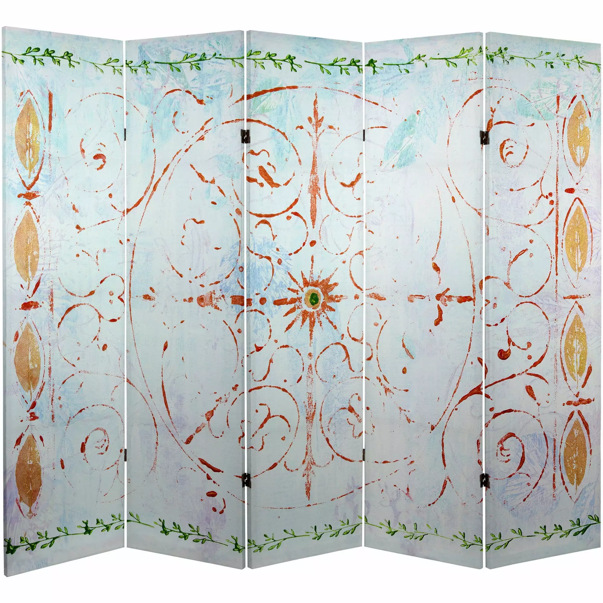 Oriental Furniture 5 ft Tall Winter's Peace Canvas Room Divider 5 Panel Folding Screen