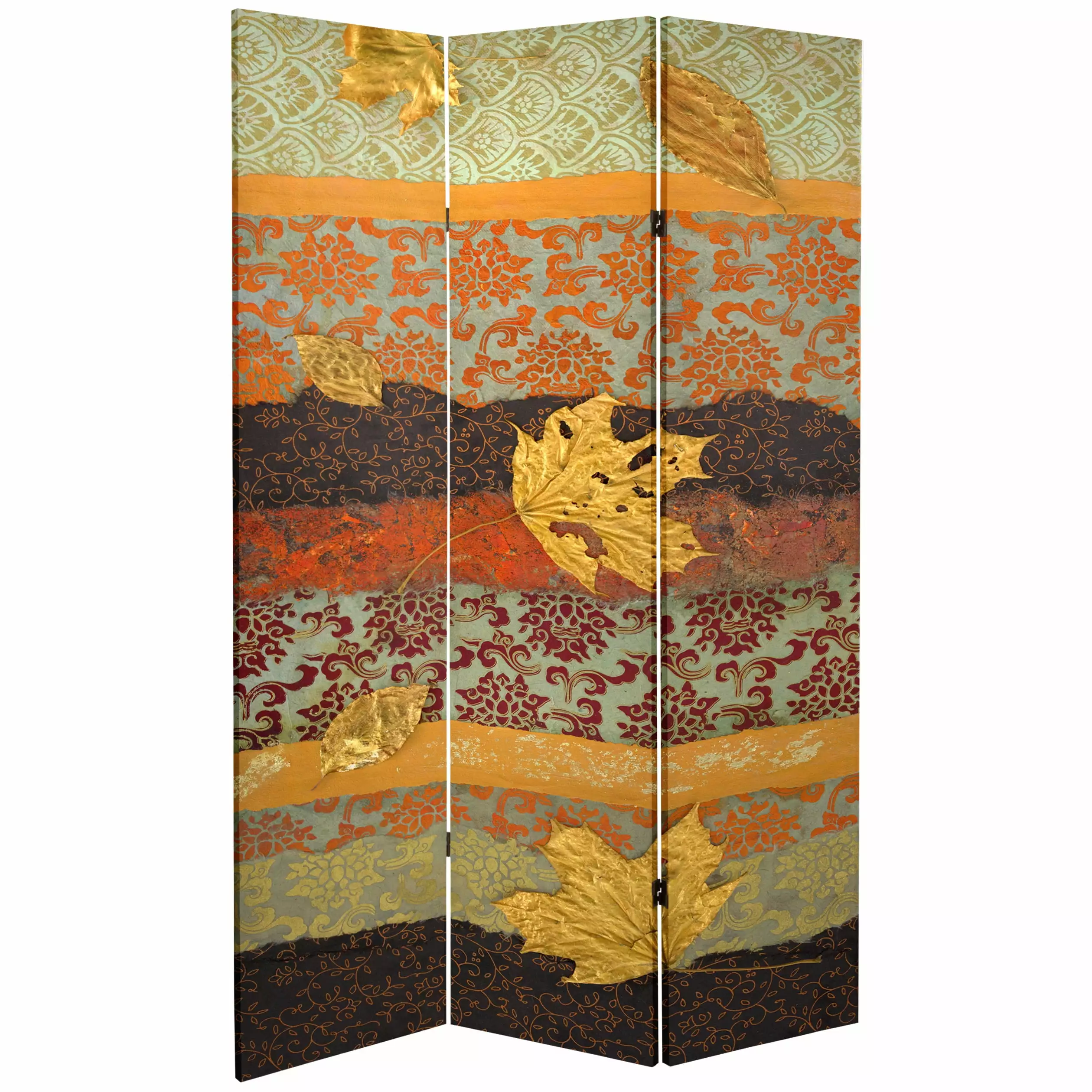 7 ft. Tall Double Sided October Gold Canvas Print Floor Screen Room Divider Oriental Furniture
