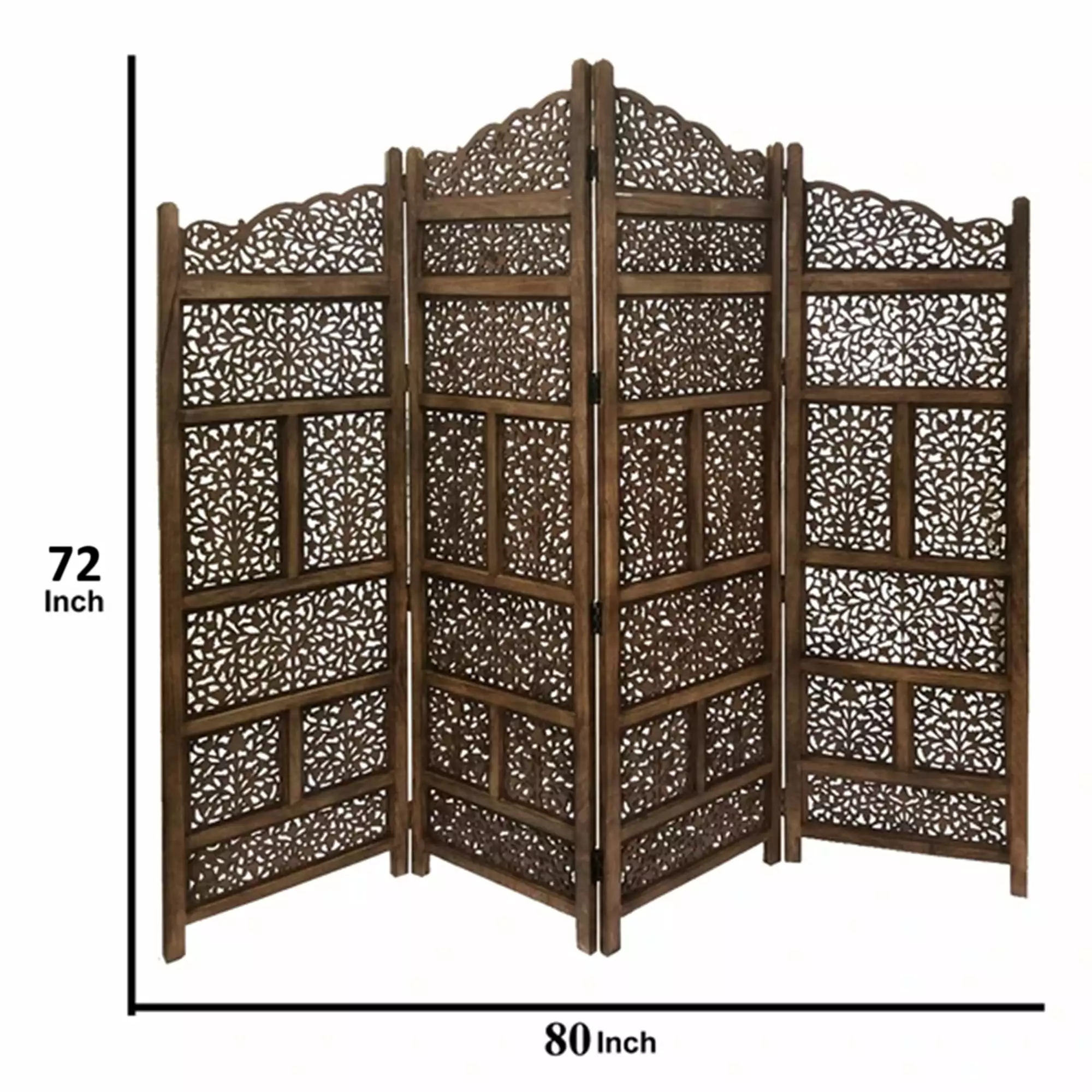 Wood Room Divider 4 Panel Carved Screen Saltoro Sherpi
