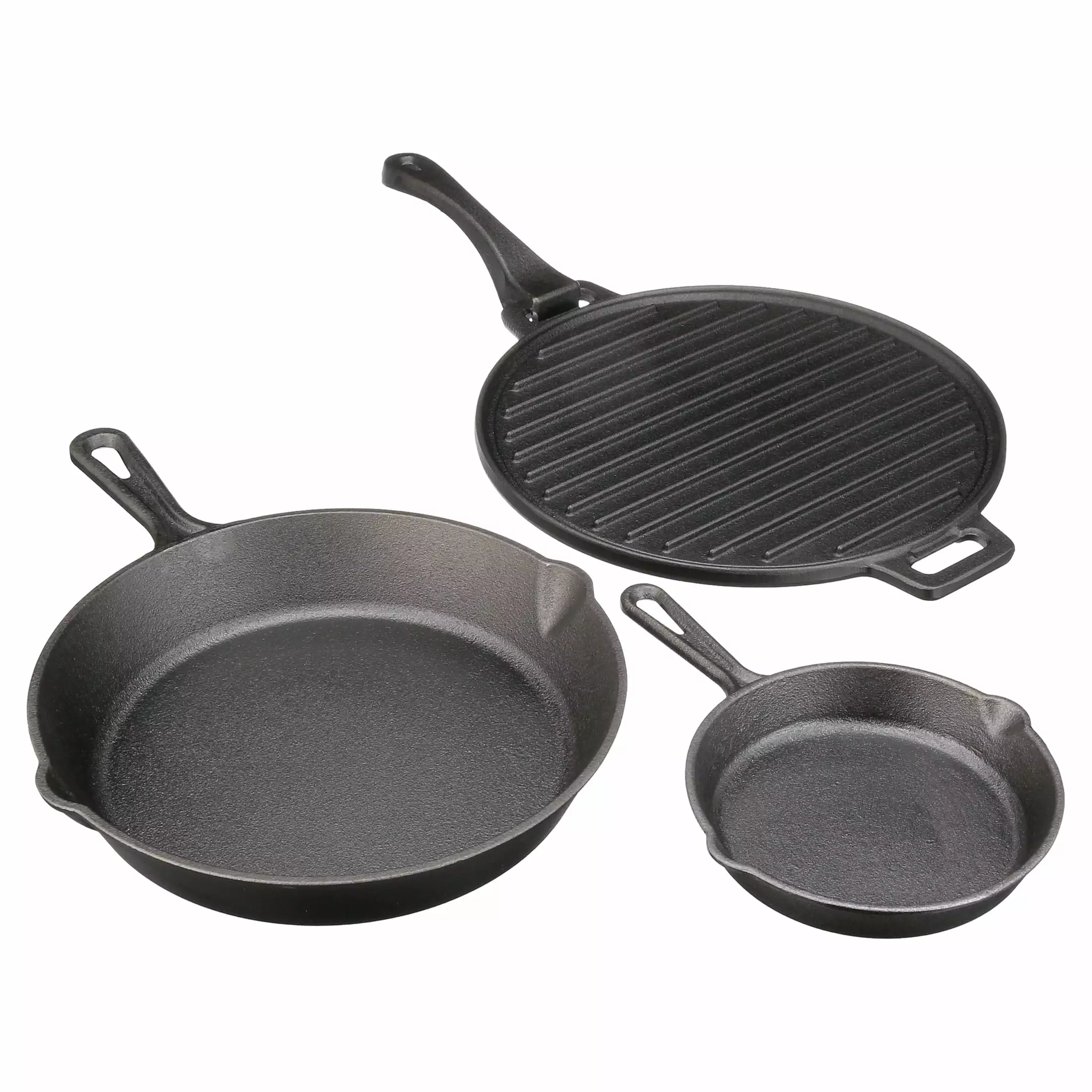Ozark Trail 4-Piece Cast Iron Skillet Set Handles and Griddle Pre-Seasoned