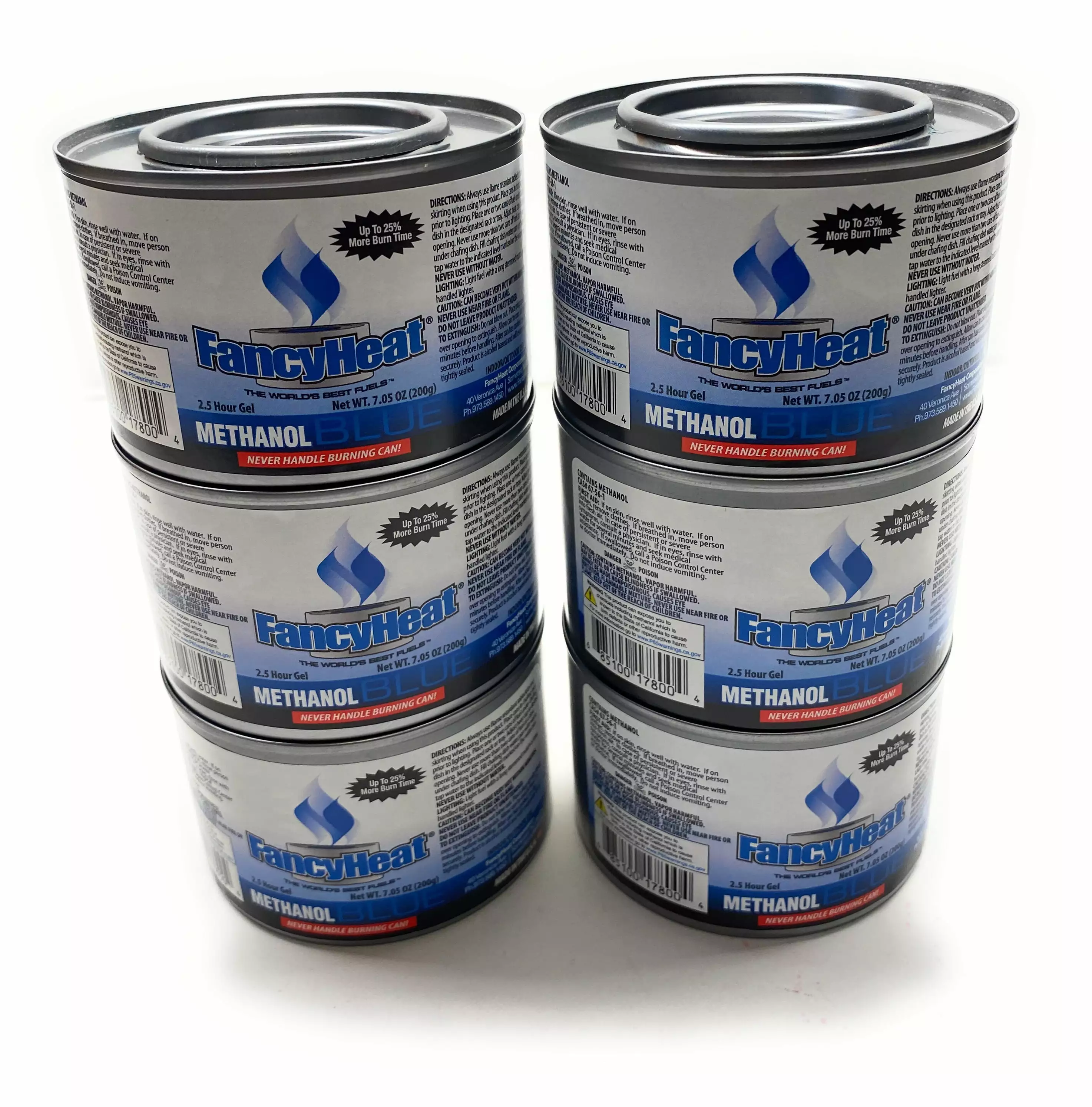 6 Pack Methanol Blue Gel 2.5 Hour Handy Fuel Methanol Gel 7 oz Can