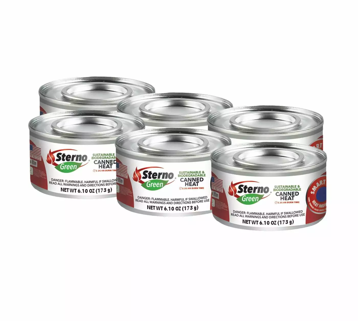 Sterno Green Canned Heat 6-Pack 2.25 Hour Chafing Fuel Catering and Buffets