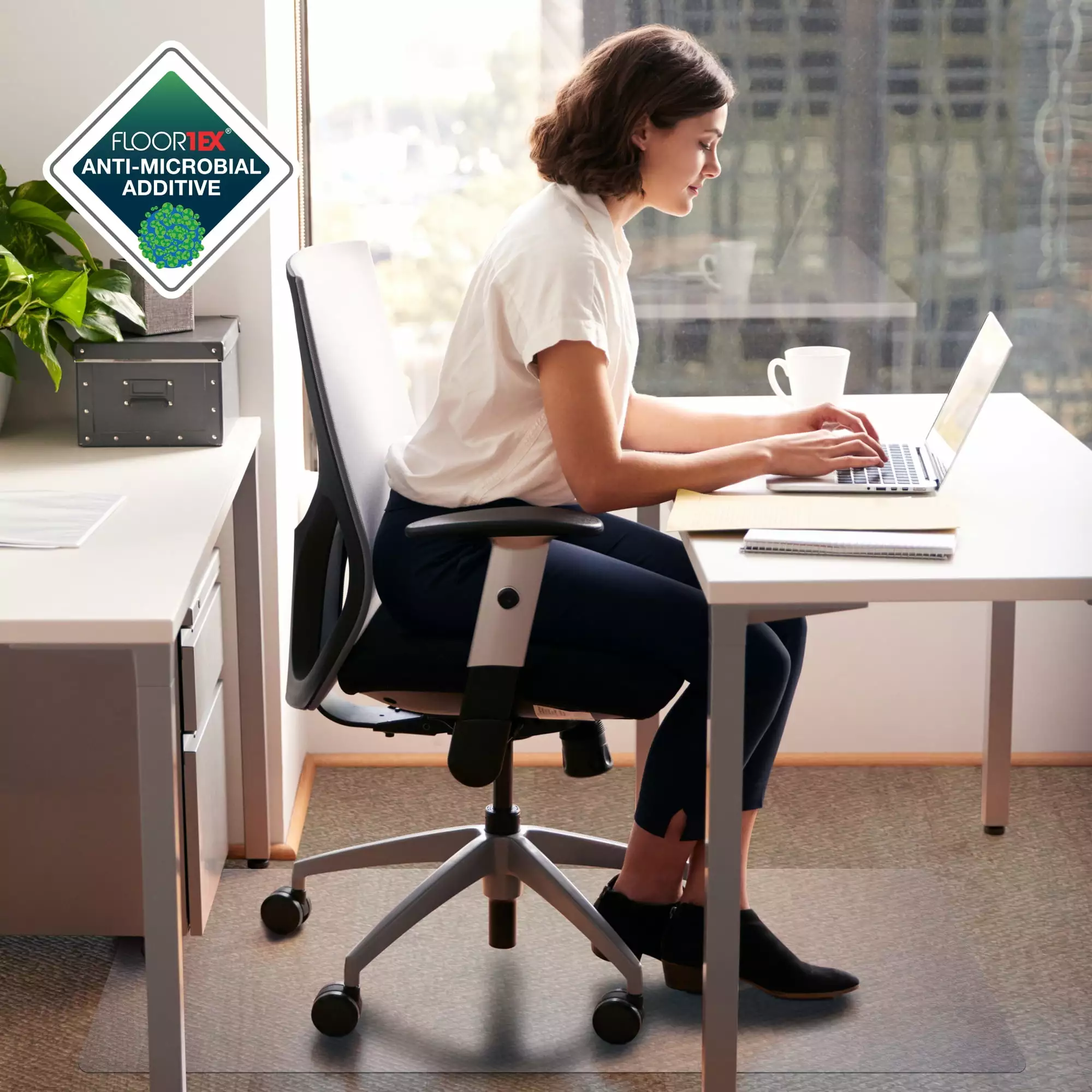 Advantagemat Anti-Microbial Rectangular Chair Mat Carpets up to 3/8 - 48 x 60 Floortex