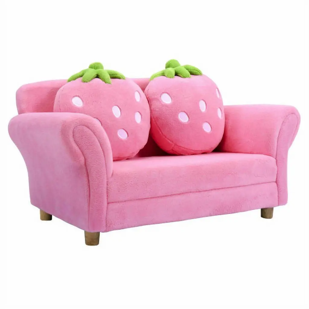 BL/PI Kids Strawberry Armrest Chair Sofa Pink Fun and Comfortable Seat Children CostwayINC