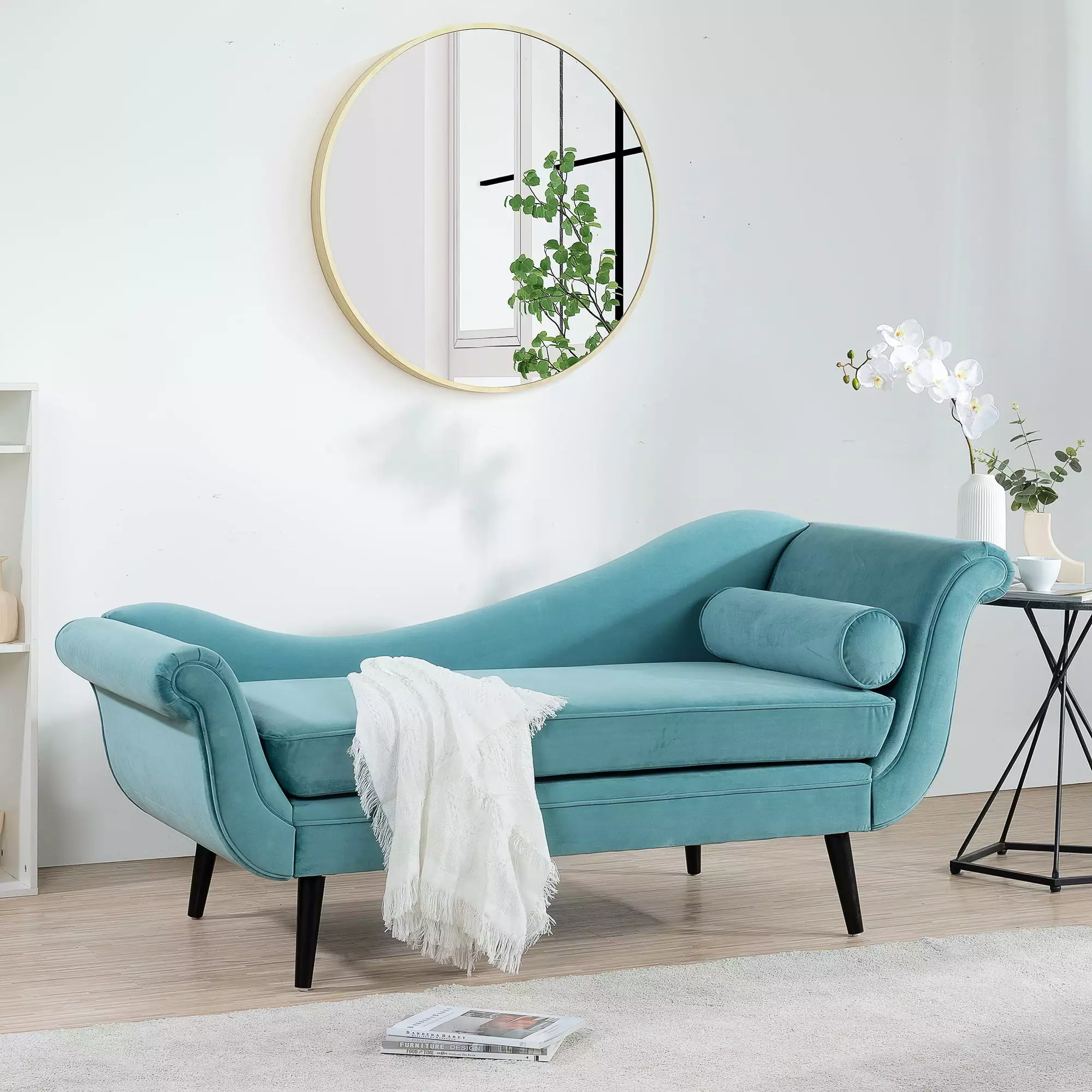 DeeHome Chaise Lounge Scroll Arms - Elegant Living Room Furniture Chaise