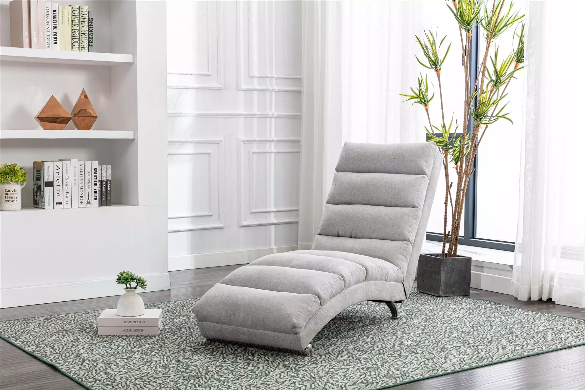 DeeHome COOLMORE Linen Chaise Lounge Indoor Chair Modern Long Lounger Office Living Room Chaise
