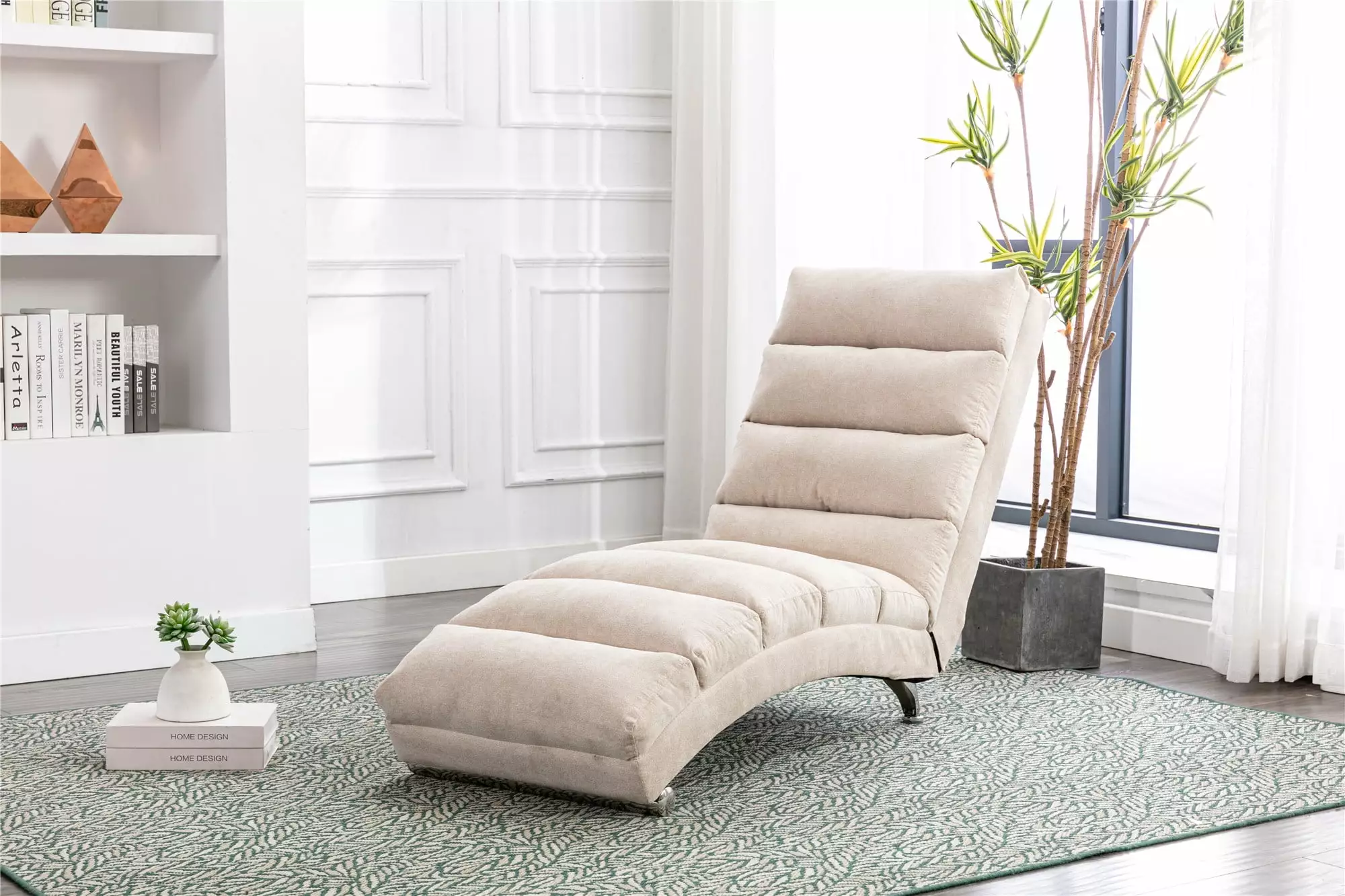 DeeHome COOLMORE Linen Chaise Lounge Indoor Chair Modern Long Lounger Office Living Room Chaise