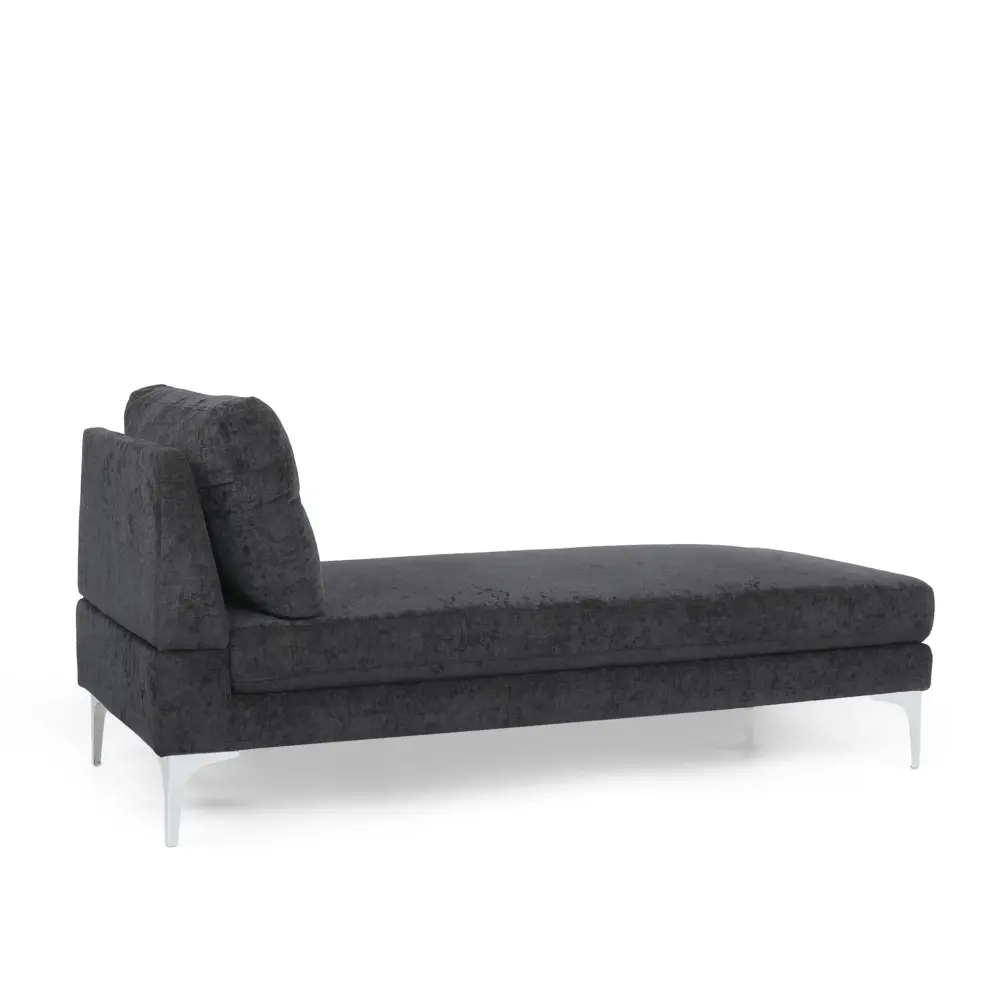 Fabric Upholstered Chaise Lounge Iron Bracket Legs - Charcoal Family Rooms