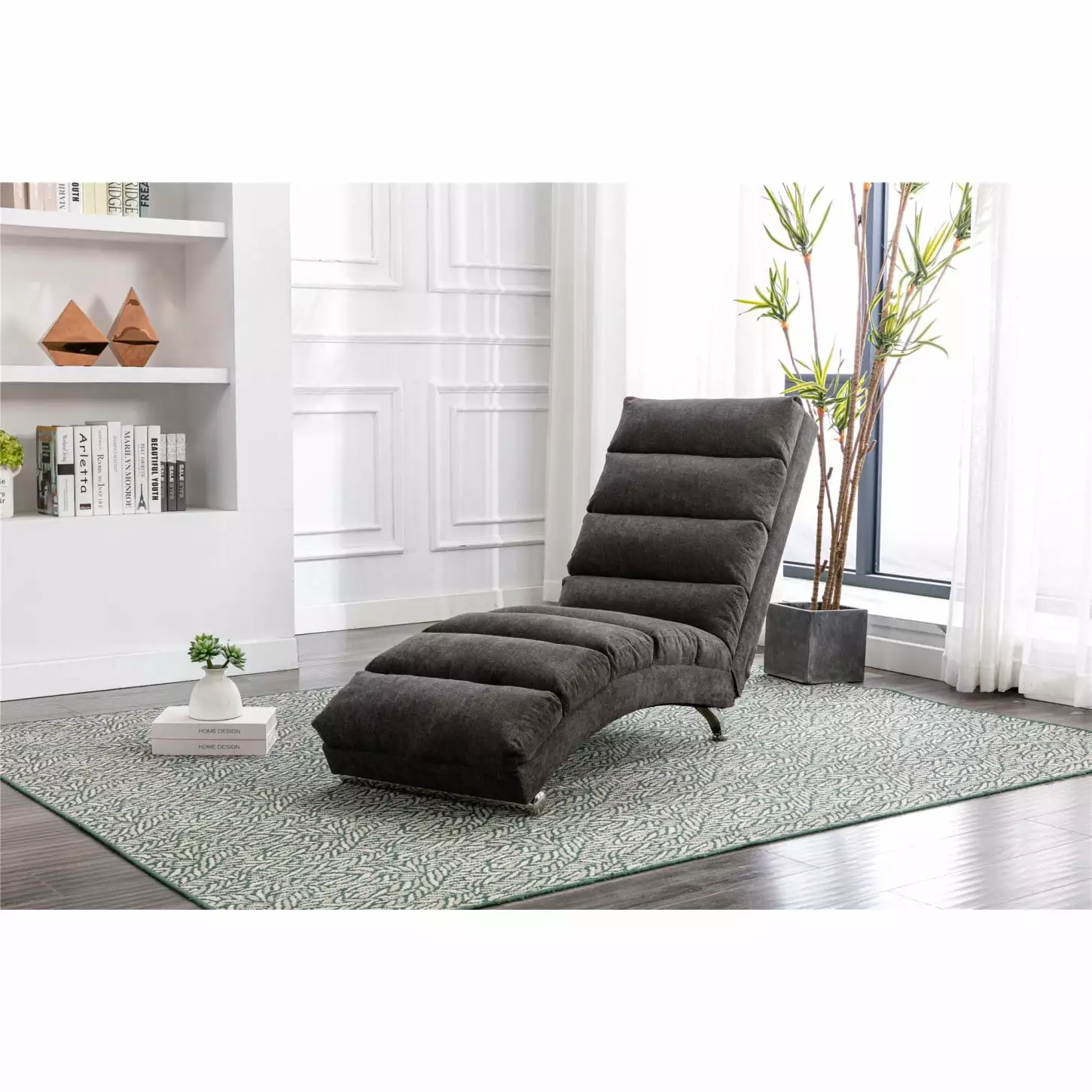 Contemporary Dark Gray Chaise Lounge Long Lounger Living Room Office Polyester Upholstery Chaise HATNOKIL