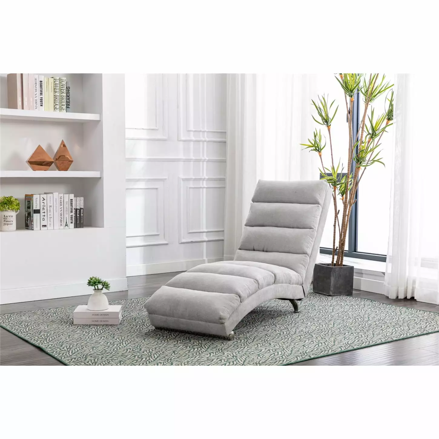 Sleek Light Grey Linen Chaise Lounge Elegant Long Lounger Office Living Room Polyester Upholstery Chaise HATNOKIL
