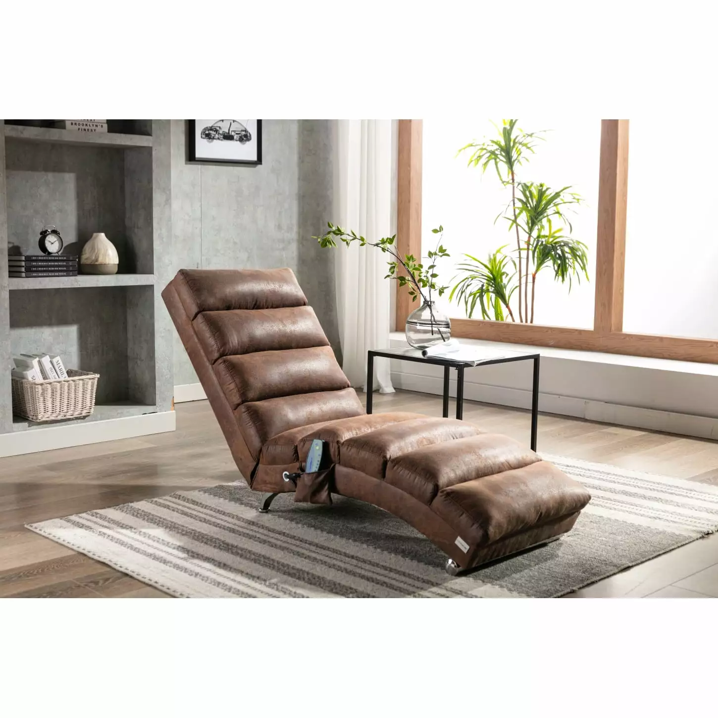 Stylish Coffee Linen Chaise Lounge Modern Long Lounger Office Living Room Durable Polyester Chaise HATNOKIL
