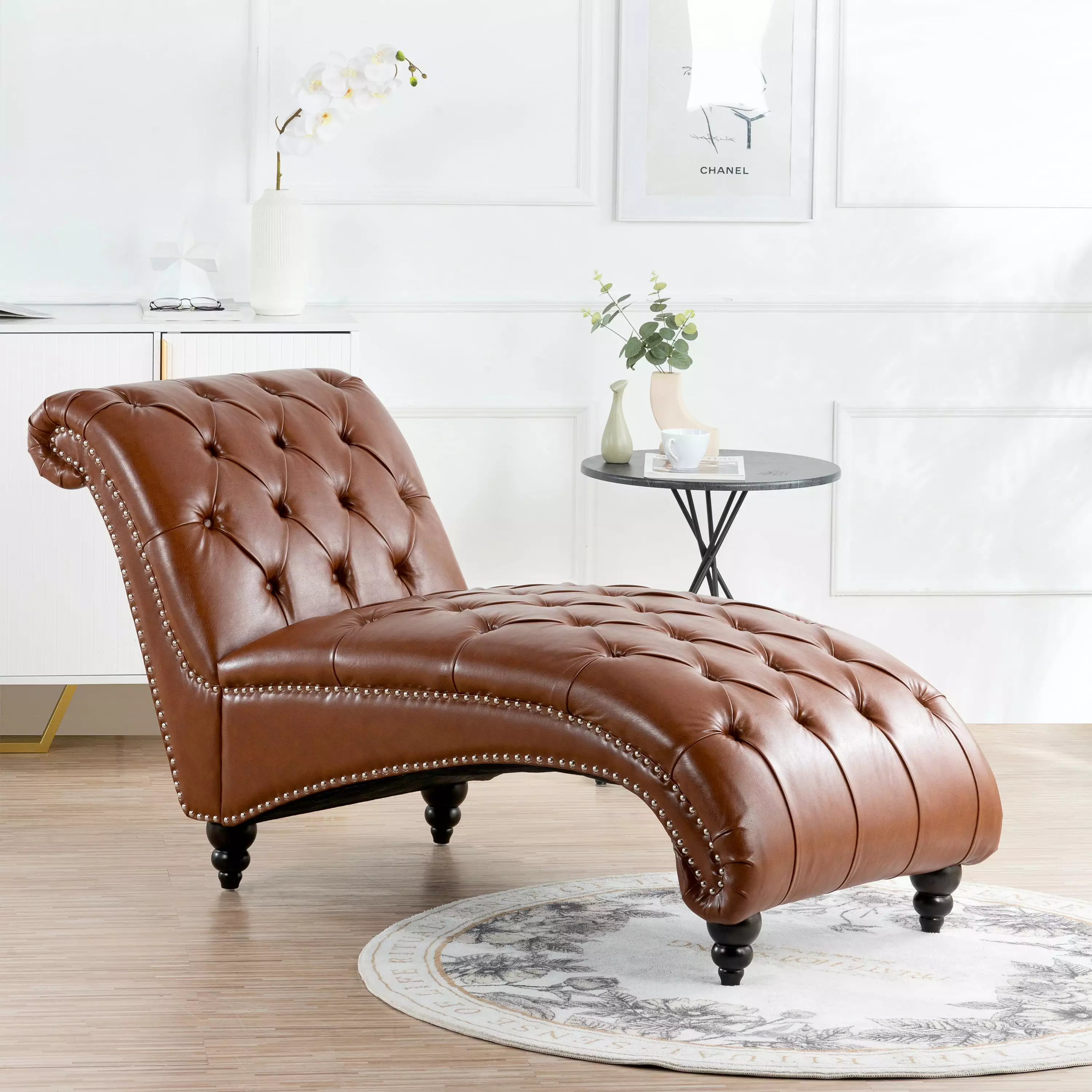 Tufted Armless Chaise Lounge Modern Comfortable Long Lounger Living Room Bedroom Chaise Jamini