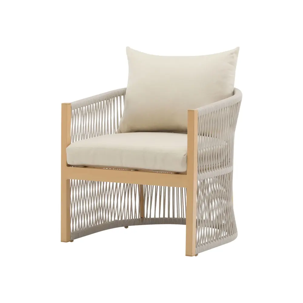 Modern Curved Aluminum Lounge Chair Voguish Rope Weave Design And Cushioned Comfort Outdoor Charcoal Gray Fabric