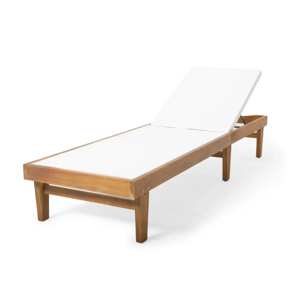 Outdoor Chaise Lounge Acacia Wood Frame - White / Teakwood