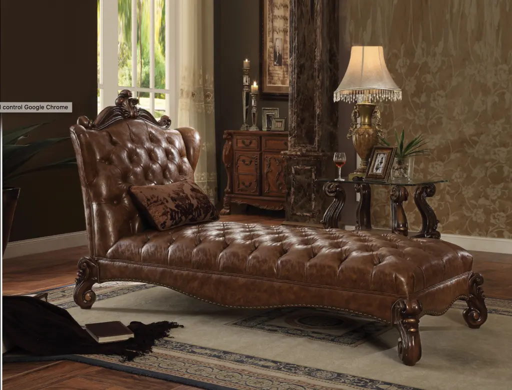 Versailles 2-Tone Light Brown PU and Cherry Oak Chaise Lounge Pillow