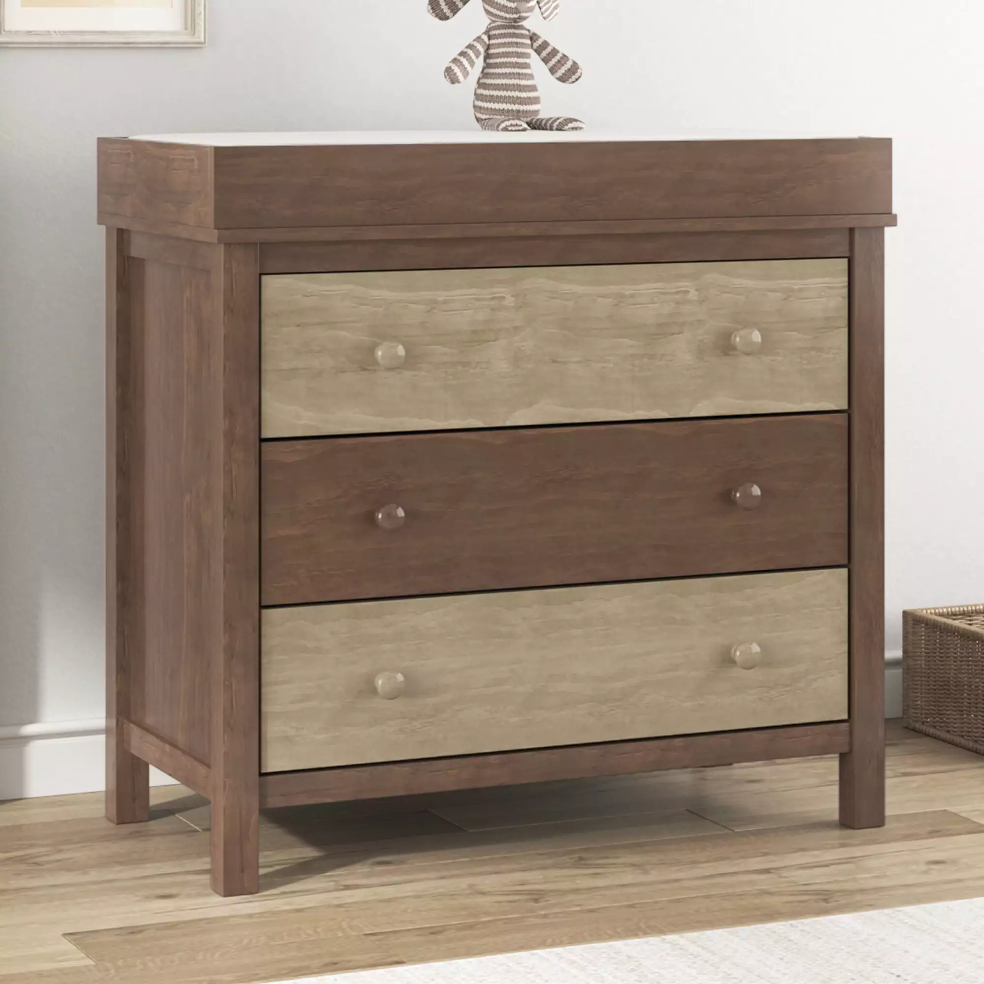 3-Drawer Changer Dresser Removable Changing Tray Brown - Nursery Furniture ANTFURN