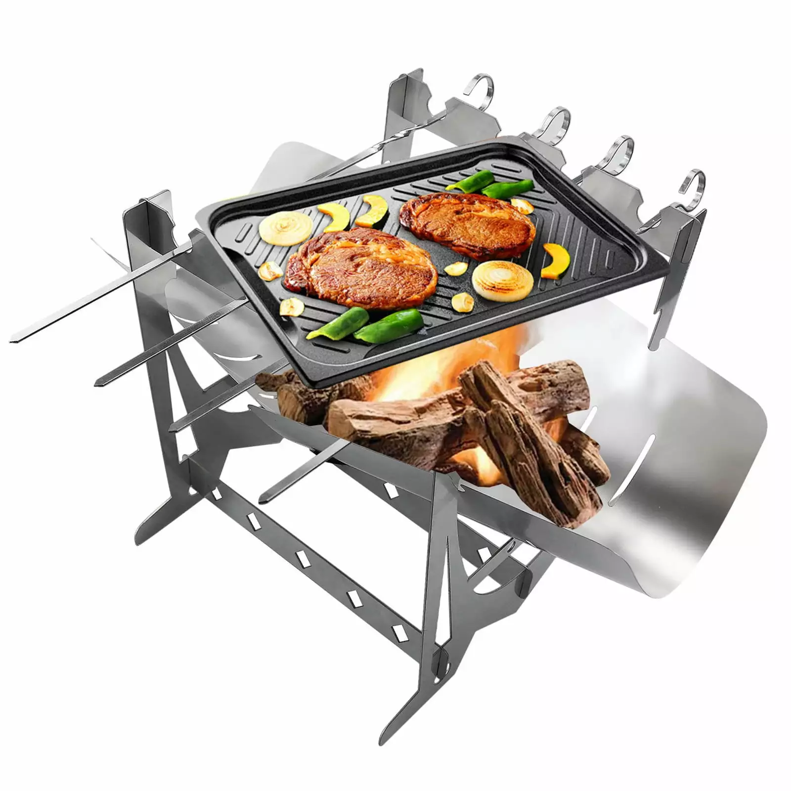 GERsome Folding Travel-friendly Barbecue Charcoal Grill Tabletop Outdoor Stainless Steel Smoker BBQ