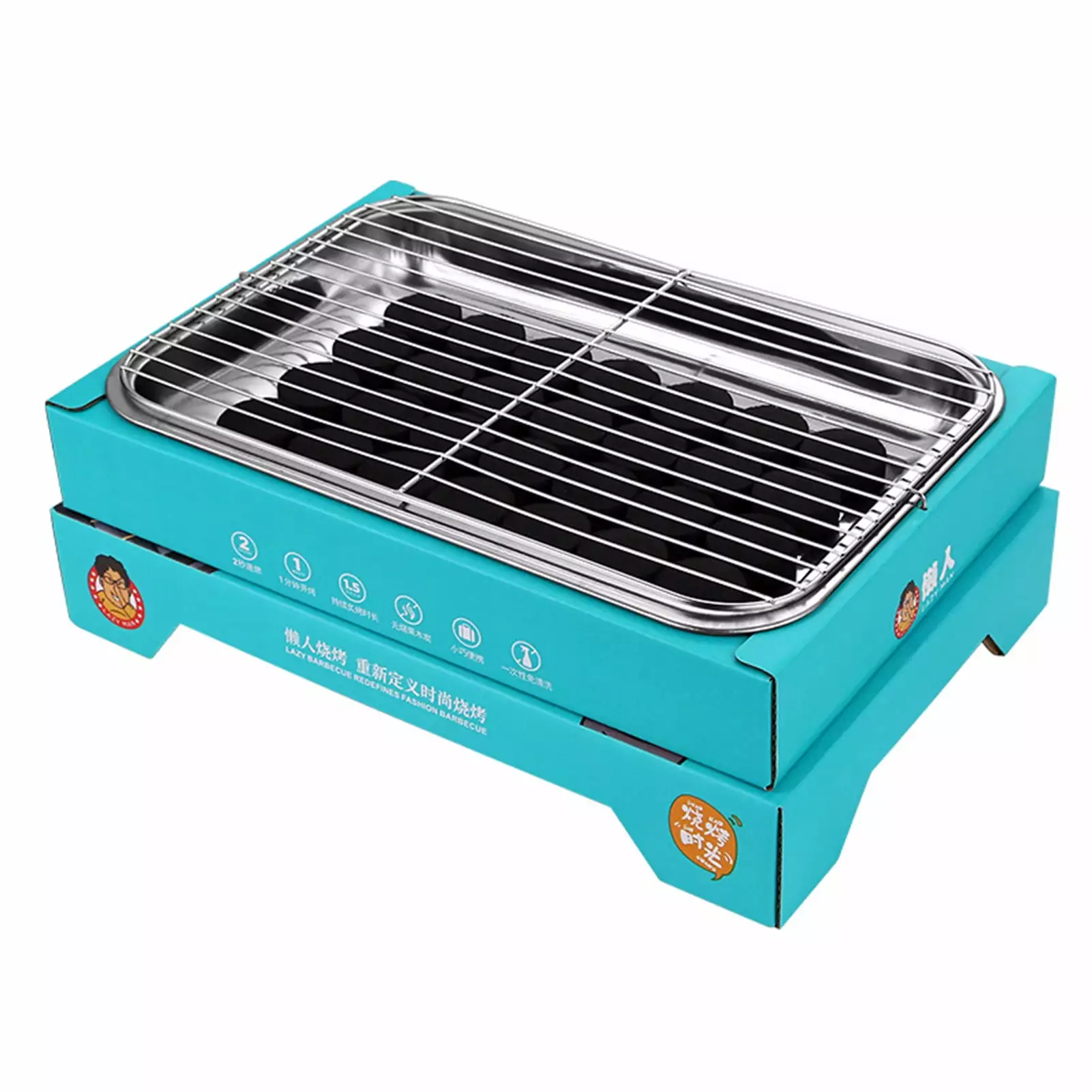 KAUU Charcoal Grill Single Use Space-saving Detachable Stainless Steel Travel-friendly Barbecue Smoker Light Blue