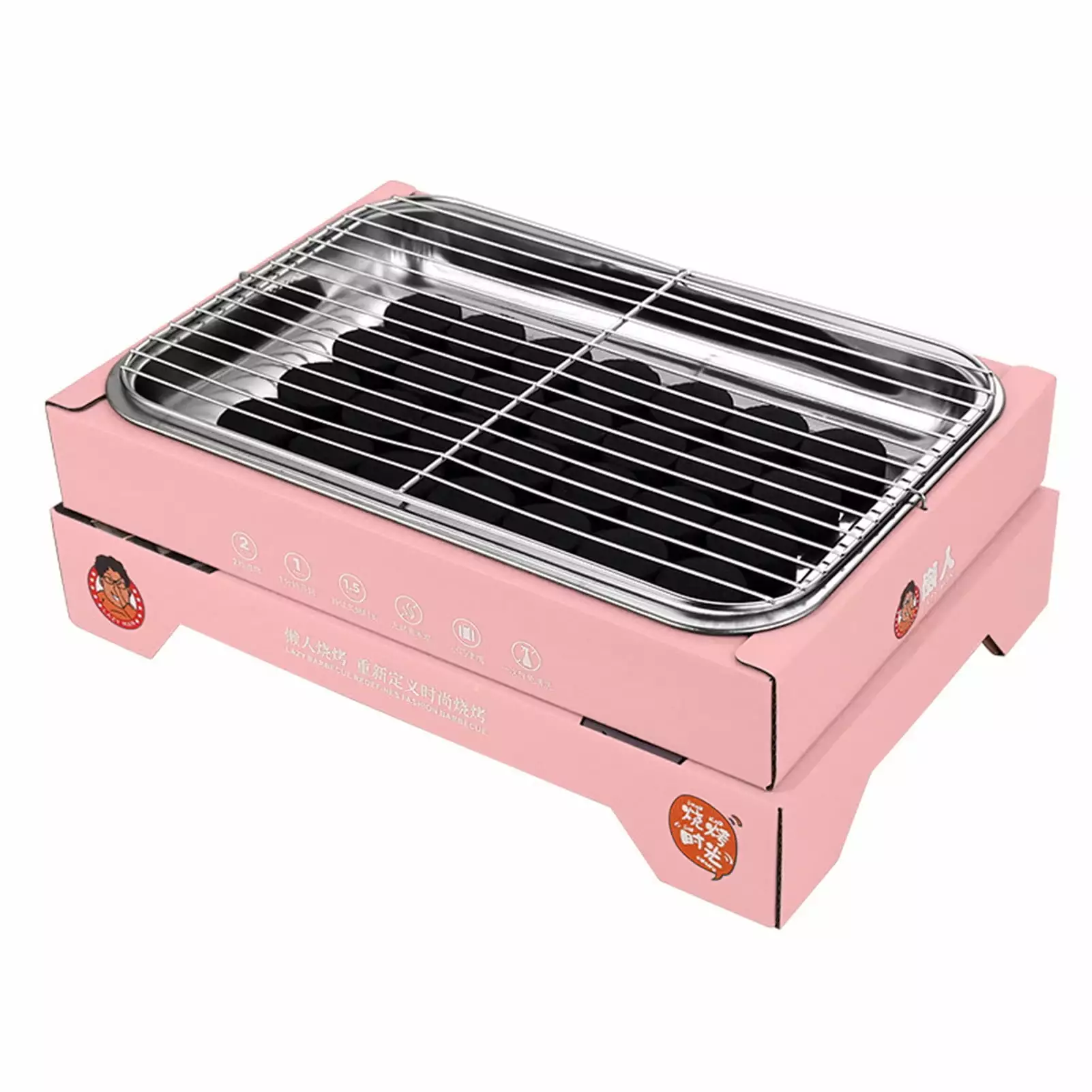 LDIHAO Charcoal Grill Single Use Space-saving Detachable Stainless Steel Travel-friendly Smoker Pink