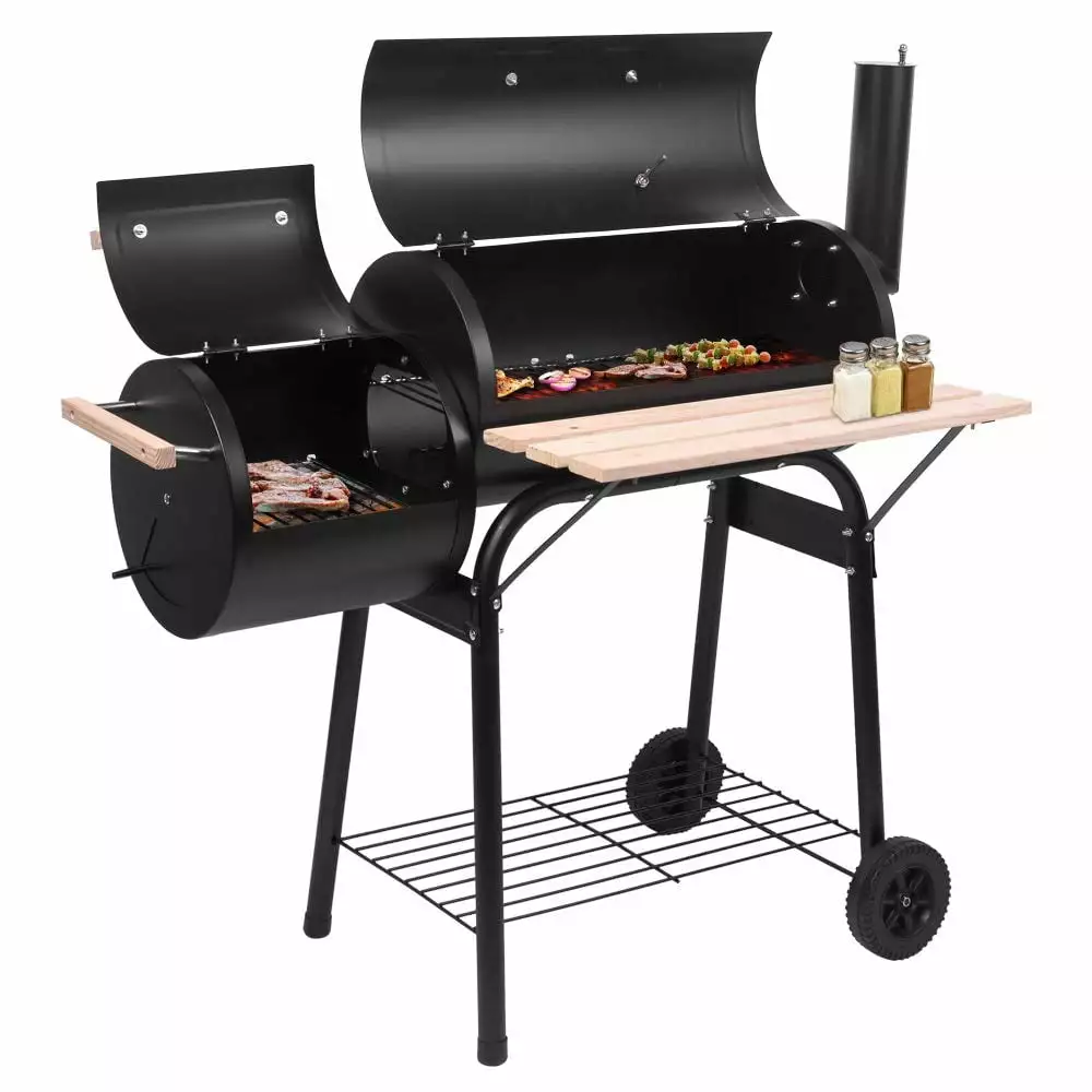 BBQ Charcoal Grill Offset Smoker Wheels and Tray Outdoor Patio Balcony Picnics Camping 15cm Plastic Wheel Miholl