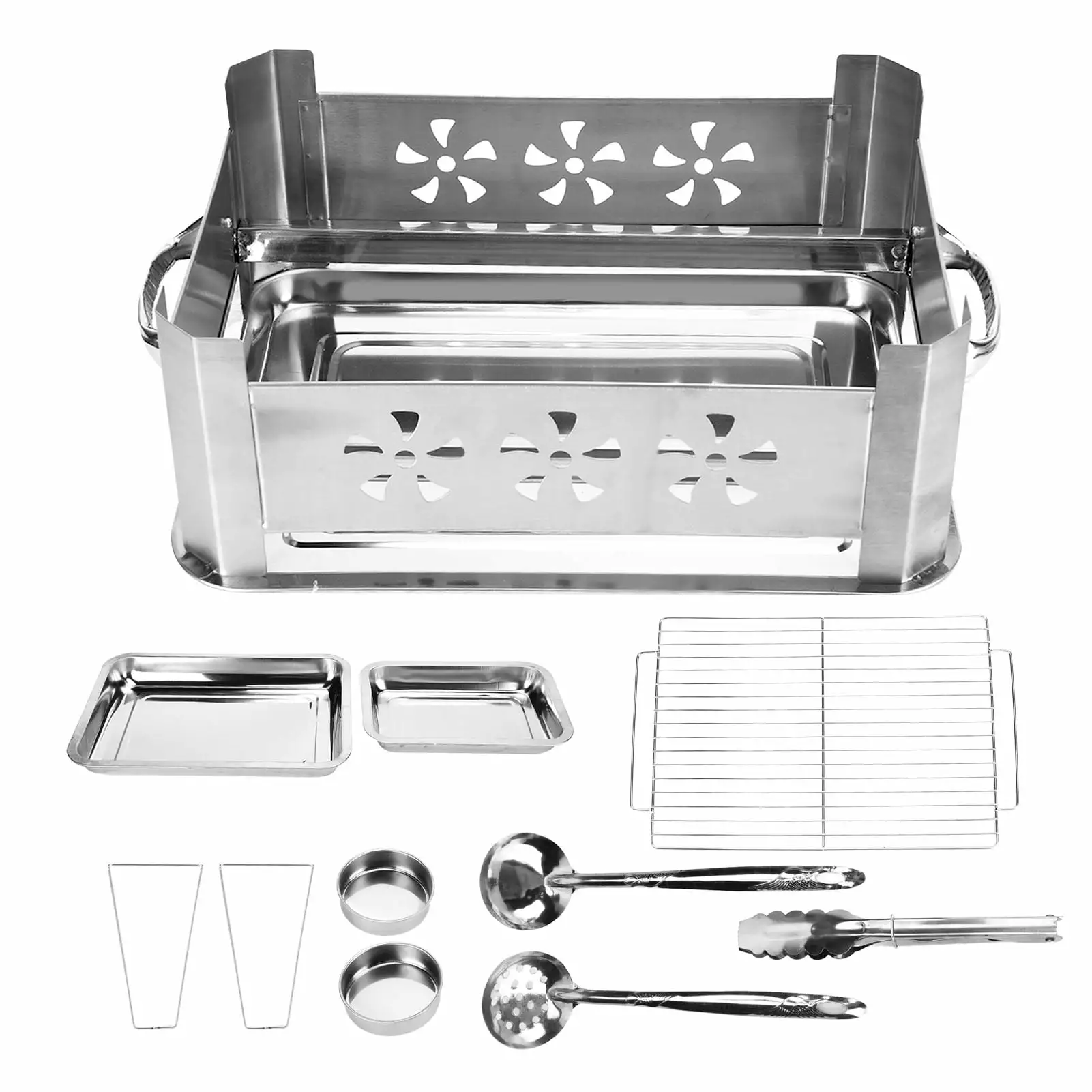 2024 Barbecue Grill Thickened Stainless Steel Grilled Fish Stove Charcoal Alcohol Grill Rectangular Grill Fish Rack Ventil...