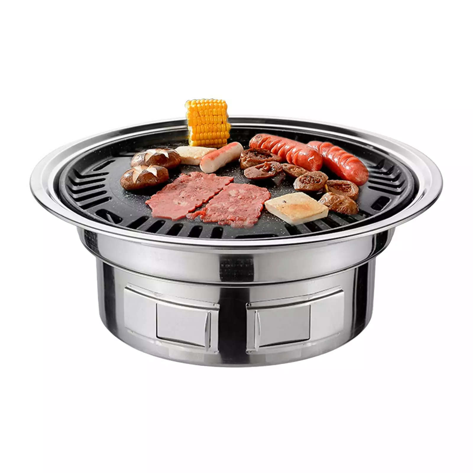 13 Inch Korean BBQ Grill Multifunctional Charcoal Barbecue Grill Round Camping Grill Tabletop Smoker Grill Grilled Net & T...