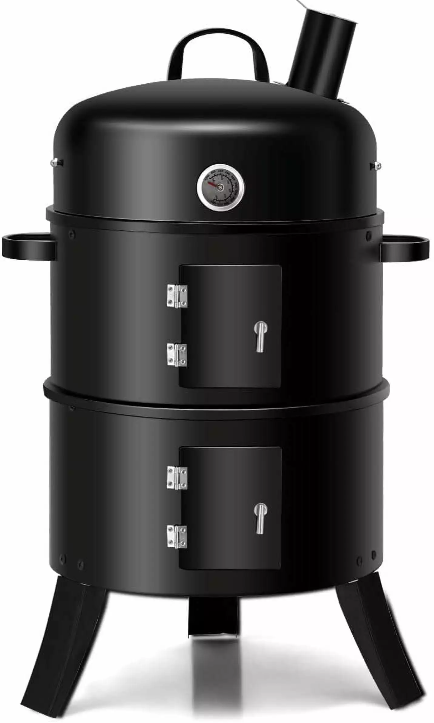 3 1 Round Charcoal Smoker 16 Inch Travel-friendly BBQ Vertical Smoker Thermometer Black LIMAI