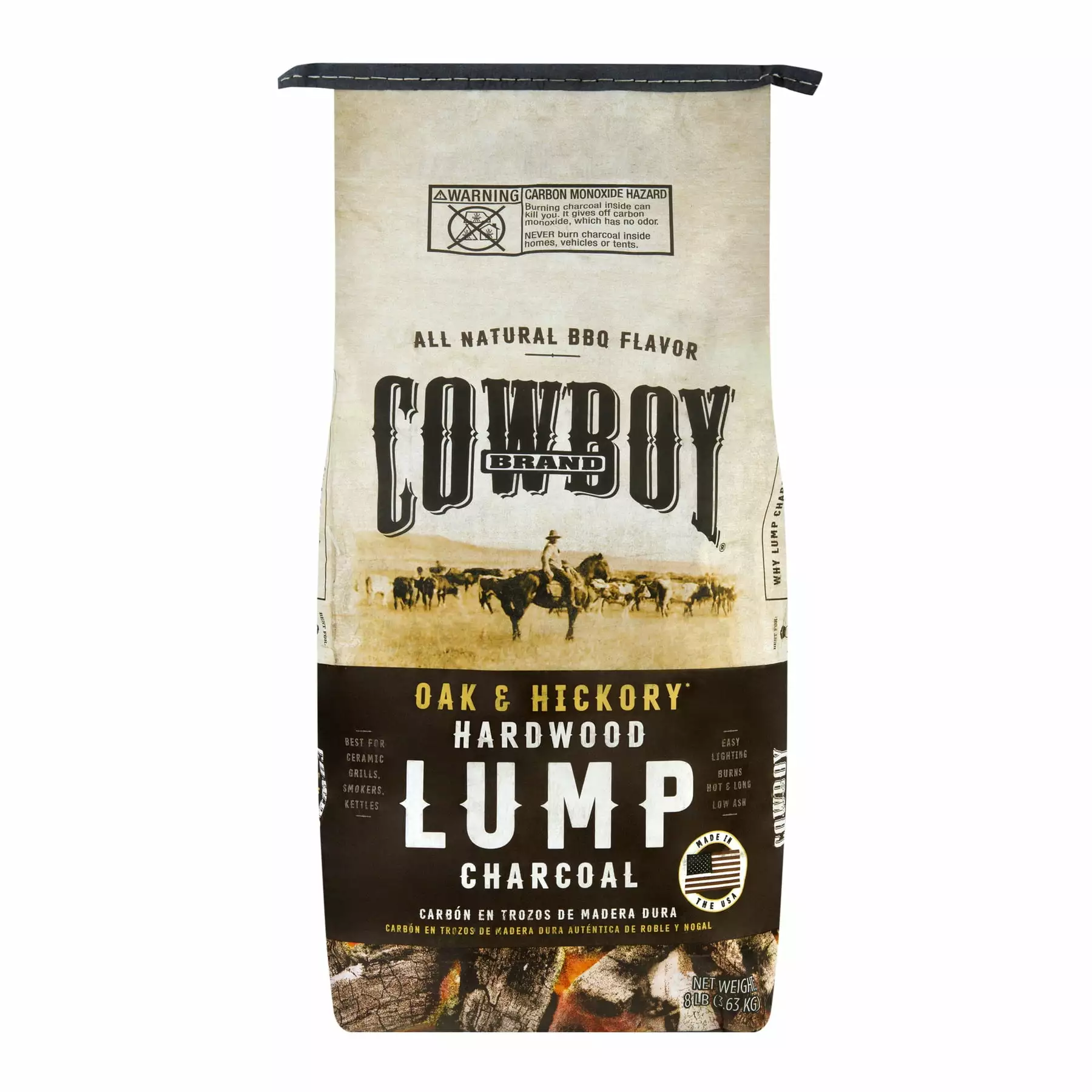 Cowboy Oak & Hickory Lump Charcoal 8lb - All Natural Grilling and Smoking