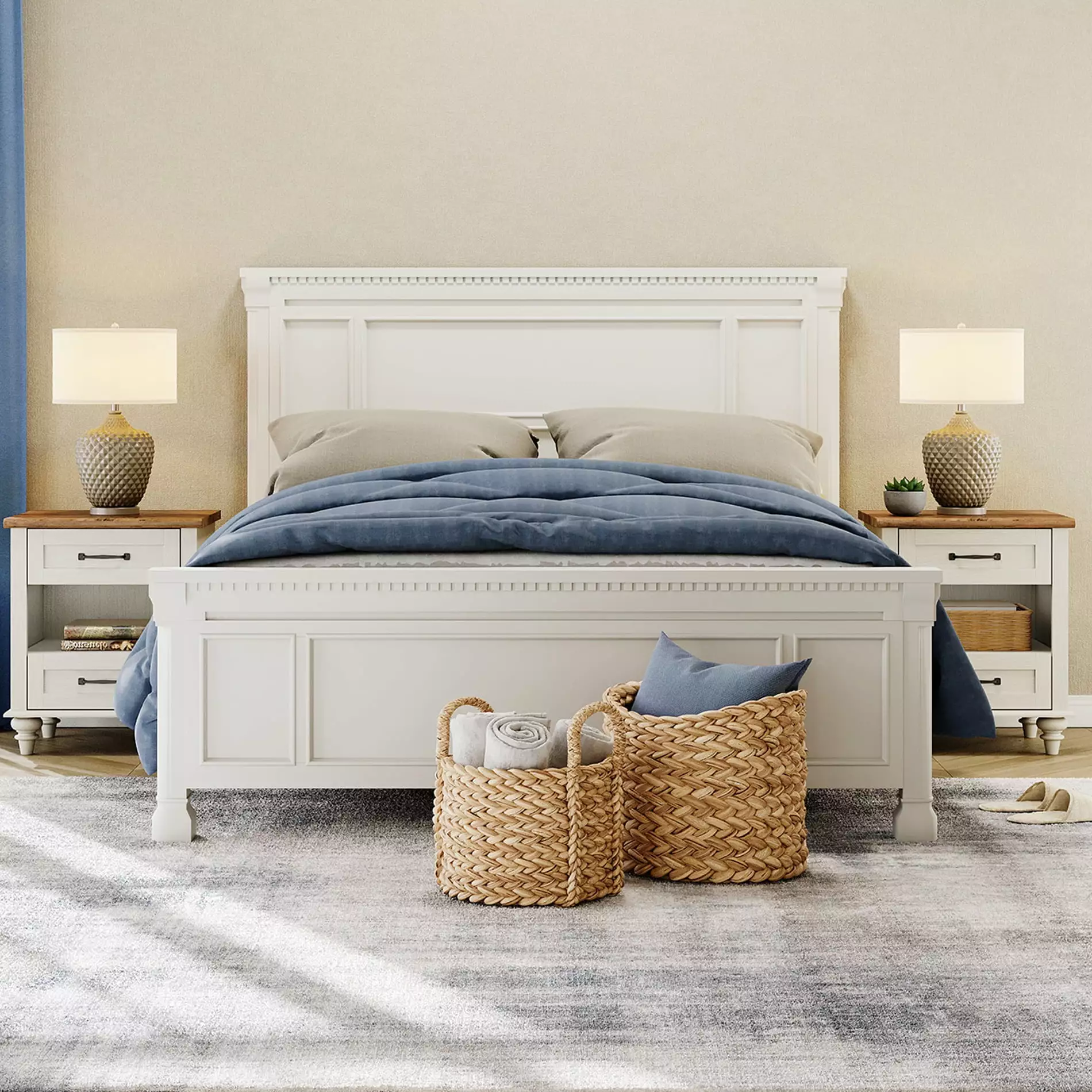 Nightstand Set 2 Charging Station Farmhoutilize Wooden End Table - White Bedroom Side Tables FITUEYES