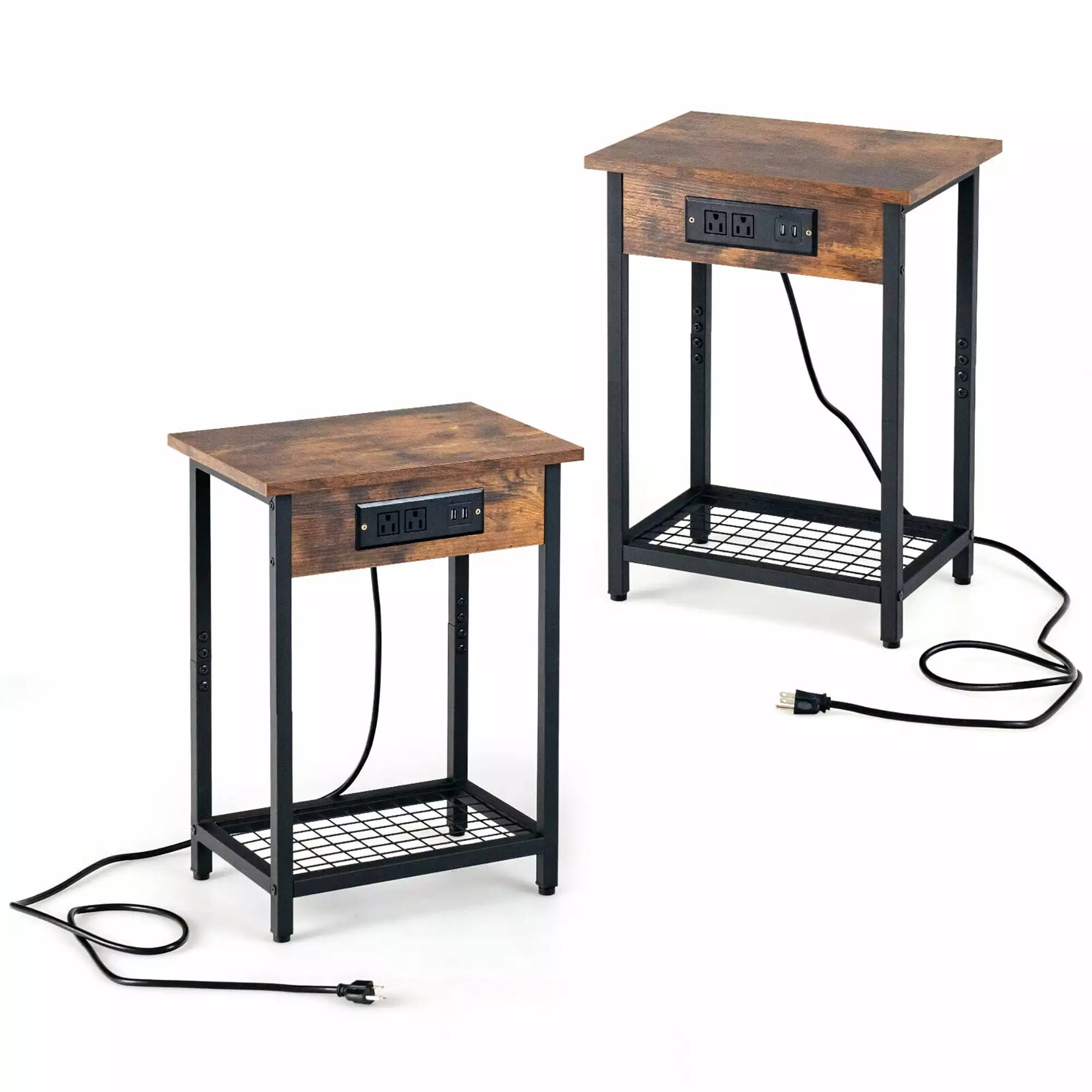 Gymax 2PCS Bedside Sofa Tables Nightstand Charging Station Bedroom Living Room