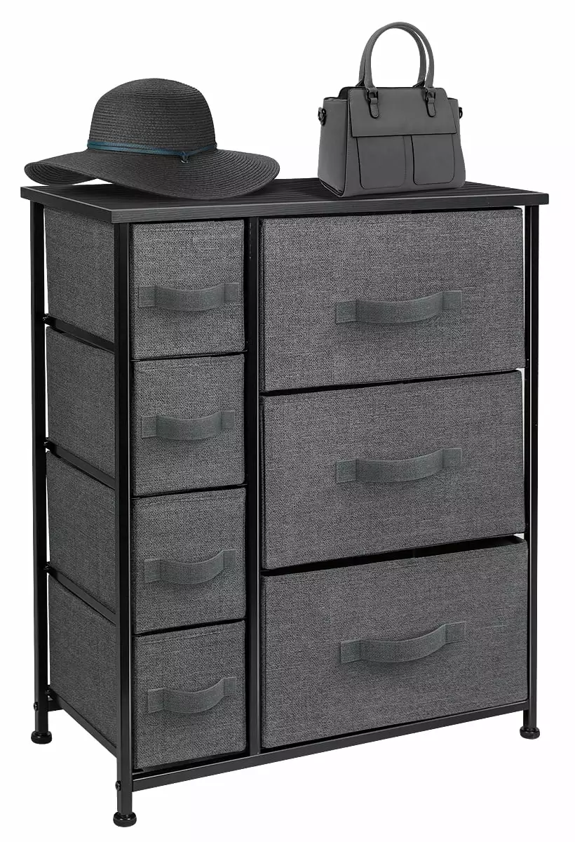 Sorbus 7-Drawer Chest Dresser Wood Top Fabric Drawers Black Storage Adults Kids Rooms
