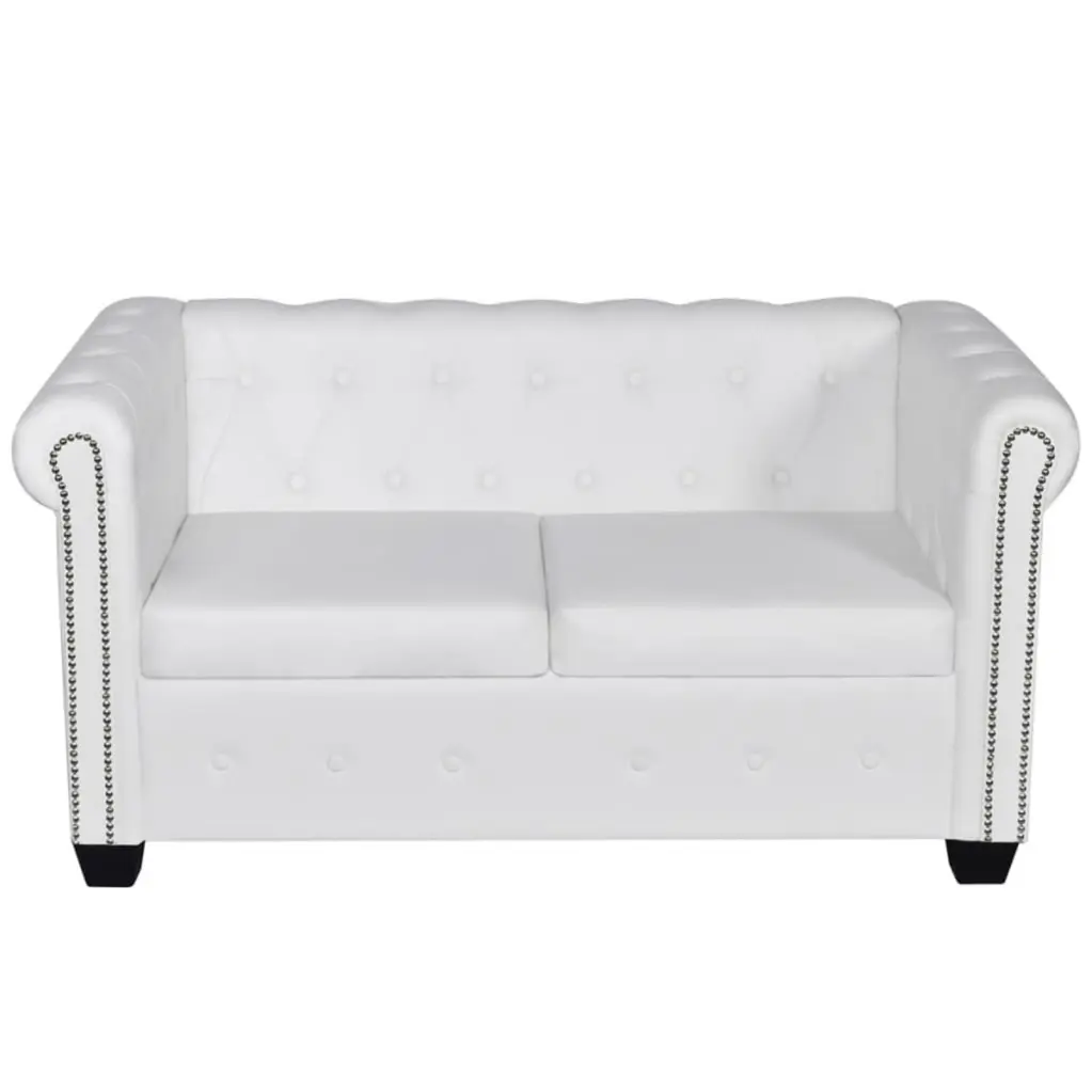 Andoer 2-Seater Leather White Chesterfield Sofa Loveseat Luxurious Faux Leather Modern Style Couch