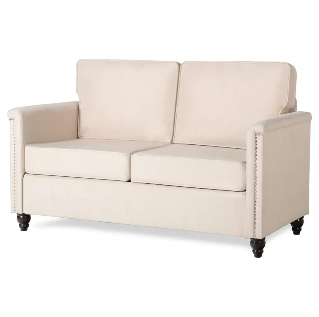 Zazesaby Upholstered Traditional Chesterfield Loveseat Sofa Scrolled Arms - Fabric Love Seat Small Space Living Room Bedro...